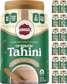 USDA Organic Tahini Pure Sesame Paste | 12 x 16 oz Jars | Rich Creamy Spread for Hummus, Dips, Sauces | Kosher, Vegan, Keto friendly, Non-GMO, Gluten-Free, No Peanuts | Ground Seeds Tahina