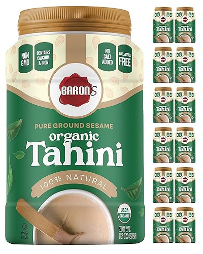 Vista 8 de Sésamo Baron's Kosher de Tahini molido, puro, orgánico, certificado por el Departamento de Agricultura de los Estados Unidos. Frascos de 16 onzas