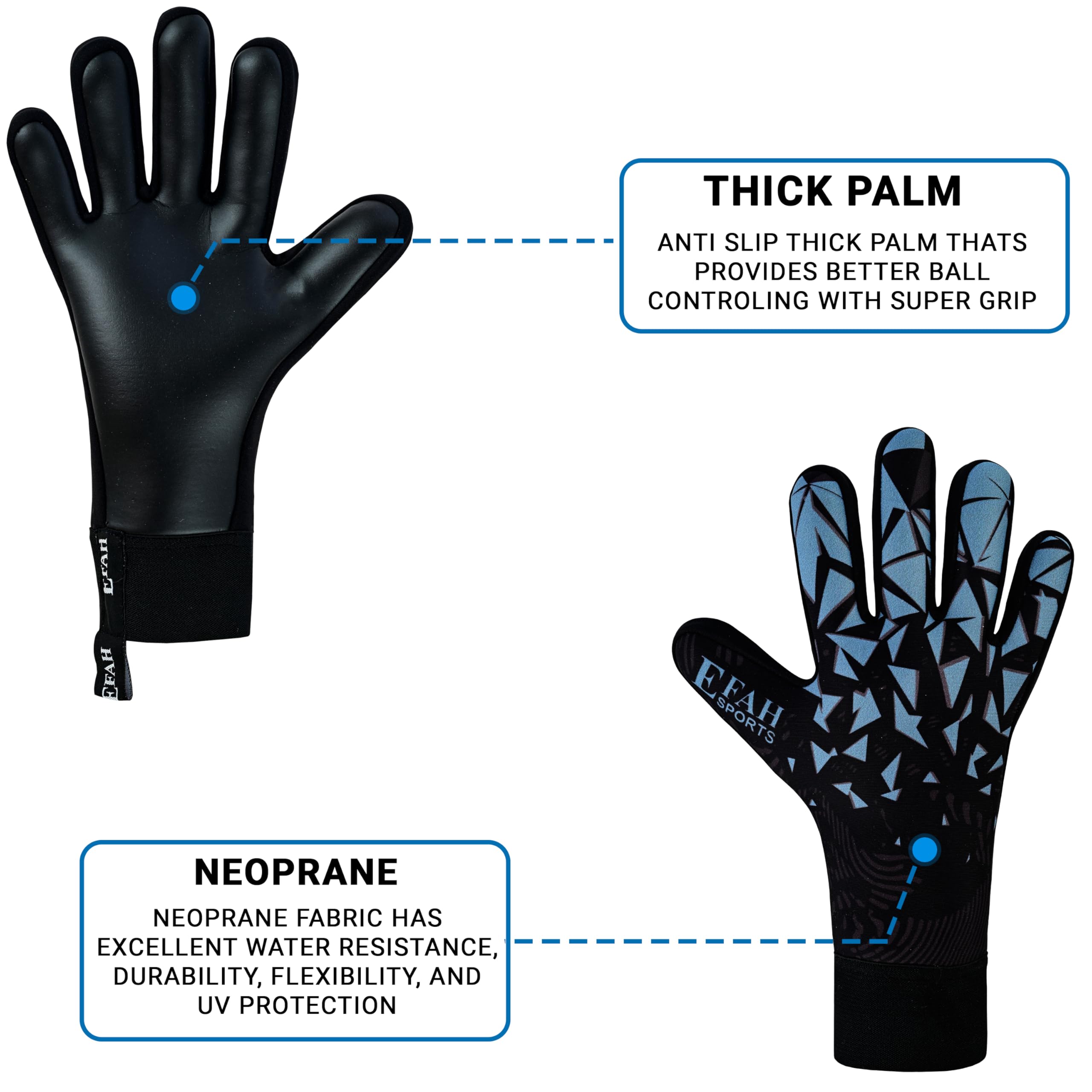 EFAH SPORTS Guanti da portiere calcio per bambini ragazzi e adulti con palmi ad alta presa ideali per allenamento e uso professionale