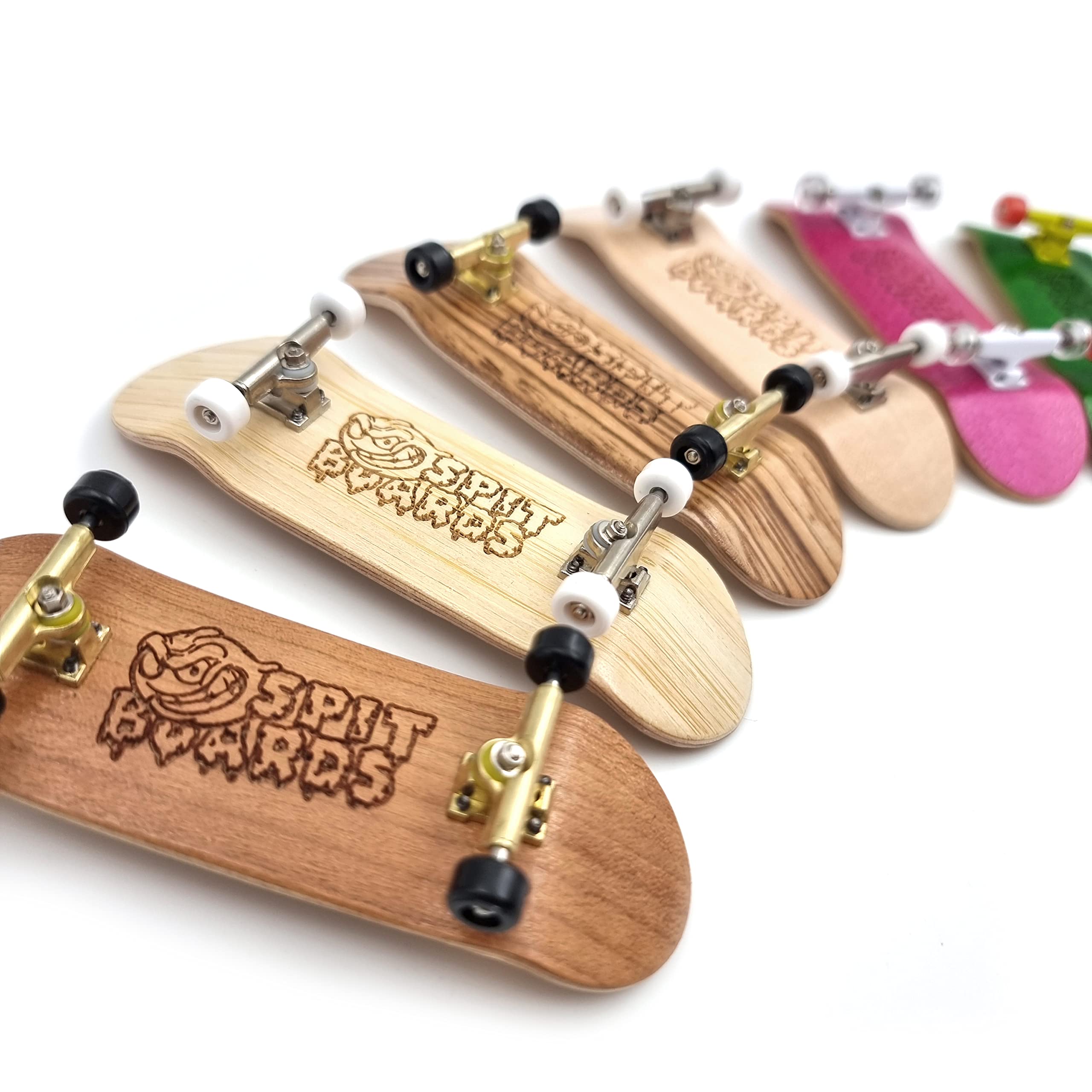 SPITBOARDS 32 mm fingerboard Complete Real Wood Set-Up (wstępnie zmontowane, 5 warstw), ciężarówki z nakrętkami blokującymi, kółkami do łożyska, taśma piankowa