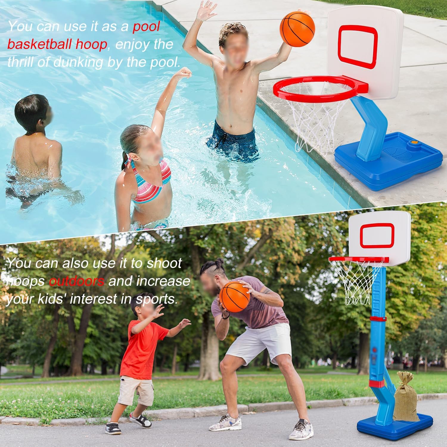 Canestro da piscina Canestri Da Piscina Portatili Con Robusto Tabellone Da Basket, Canestri Da Piscina Per Interni Ed Esterni Facili Da Montare, Canestri Da Piscina Per Bambini/ Adolescenti/ Adulti