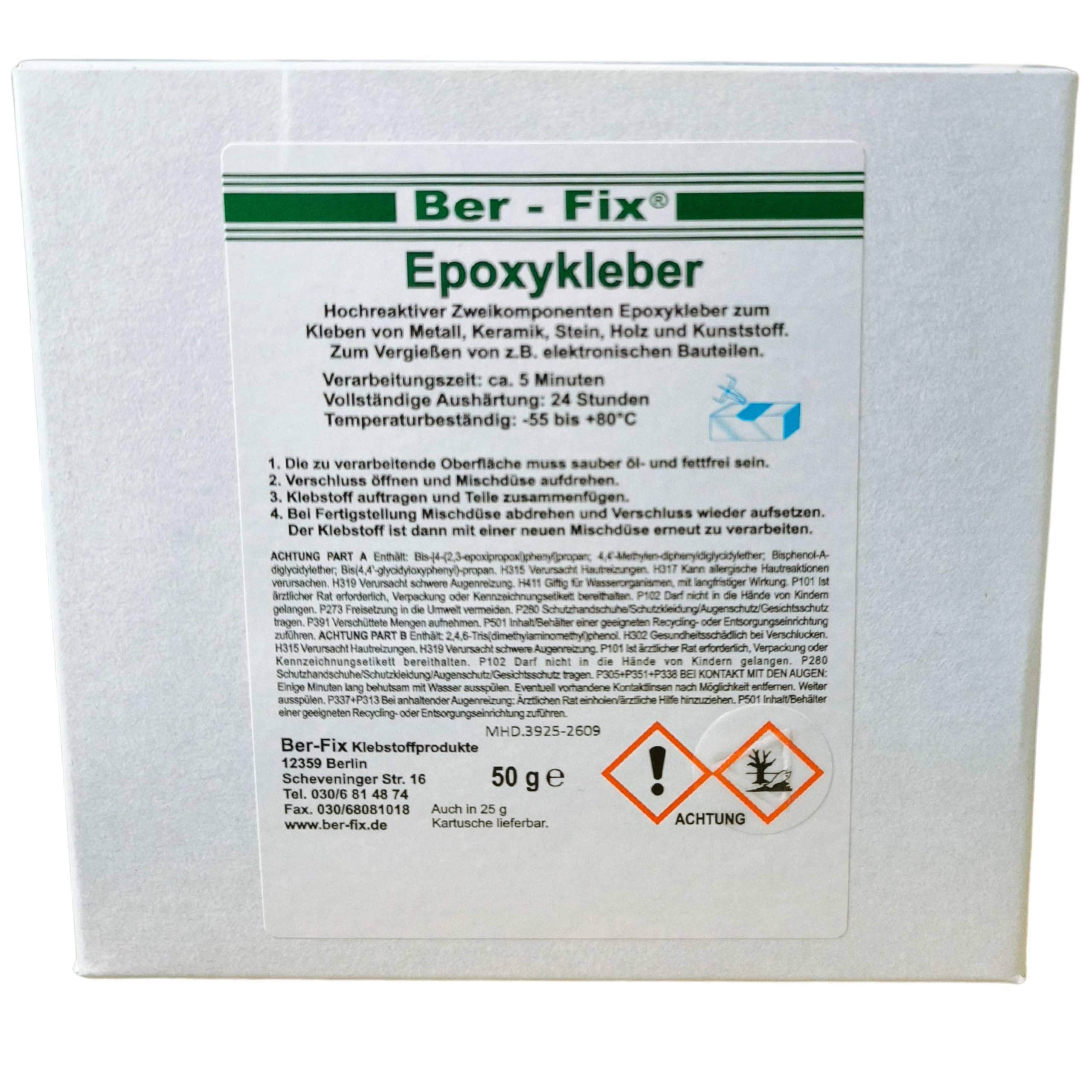 Ber-Fix® 2K Epoxidkleber 5 Min – Vorratspack (6x50g) | mit Dosierpistole; 2K-System für Spaltfüllung und feste Reparaturen; Aushärtung 5 Minuten; Inhalt: 6x50g