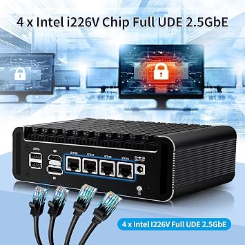 N150 Mini PC Firewall (N100 Upgrade), 4 x 2.5GbE i226V LAN Fanless OPNsense Desktop Computer, DDR5 8GB RAM 128GB NVMe SSD, AES-NI, 8USB Port, Support 1 to 4 NVMe Board
