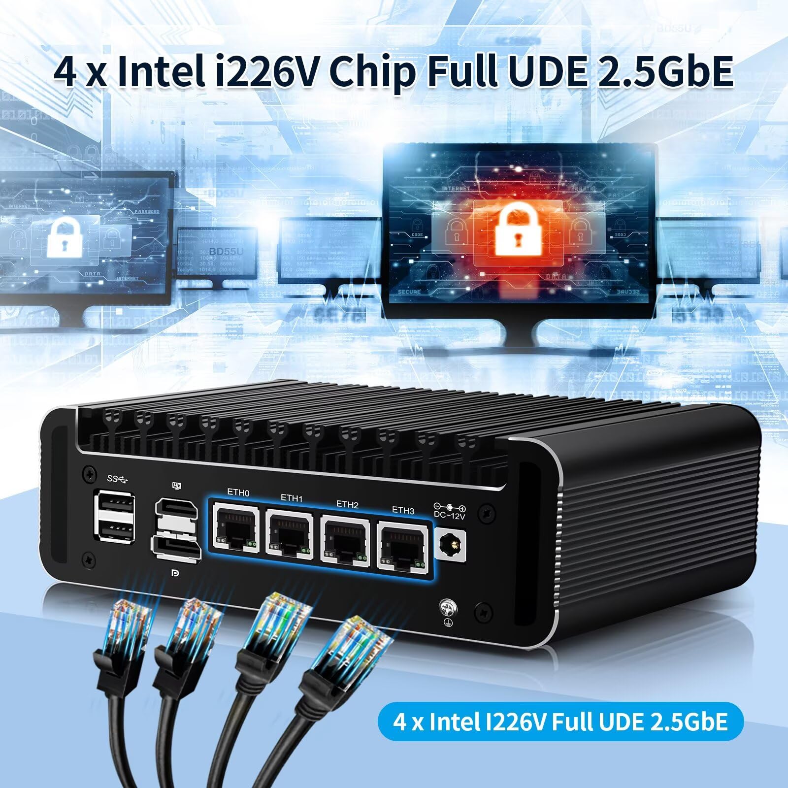 N150 Mini PC Firewall (N100 Upgrade), 4 x 2.5 GoE i226V LAN OPNsense Router Appliance, Micro Fanless Computer, DDR5 Barebone No RAM No SSD, AES-NI, 8USB Port, Supporte de 1 à 4 Cartes NVMe