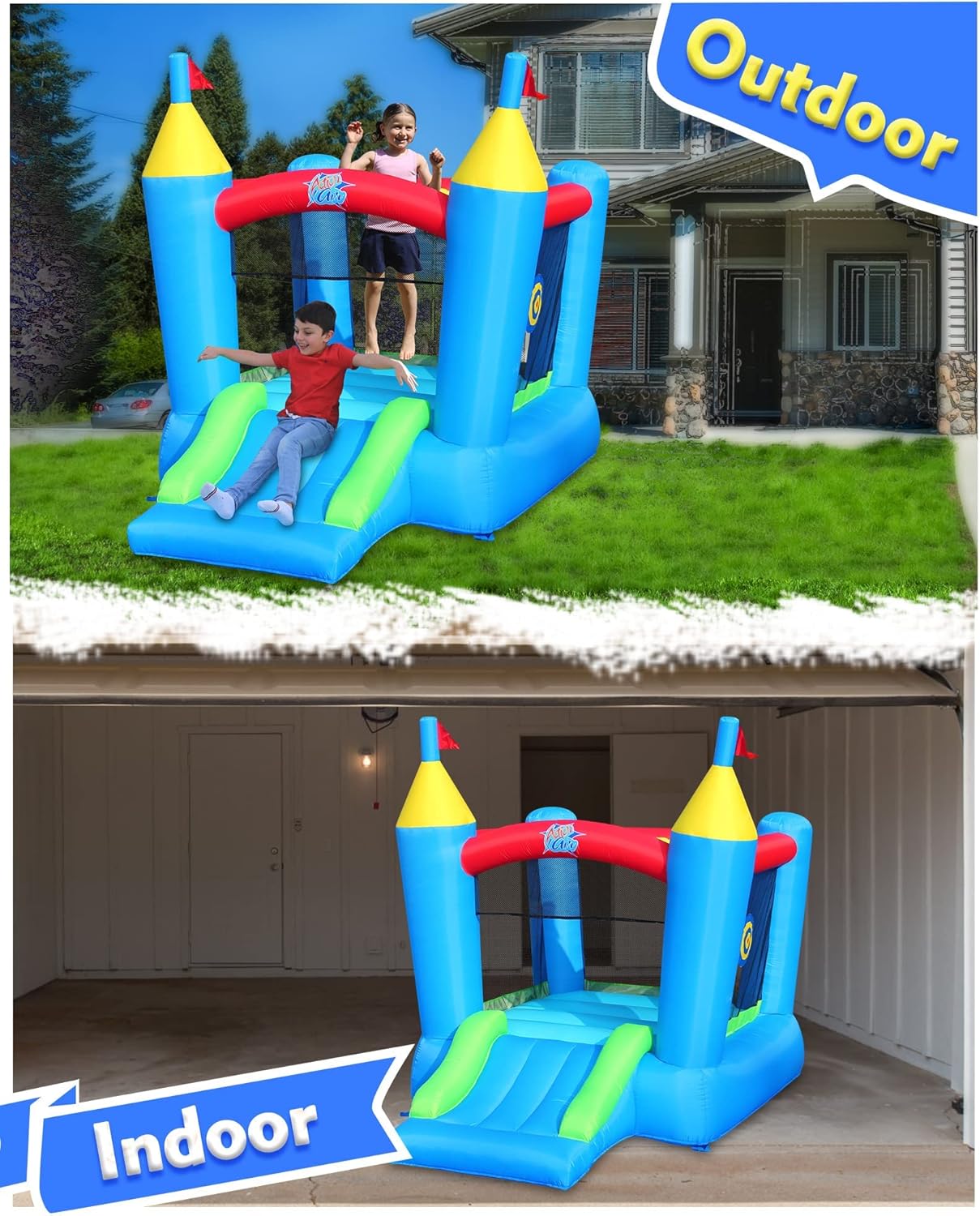 Amazing 🔥 Action air Bounce House, Inflatable Bounce House with Blower for Indoor & Outdoor, Bouncy Castle with Slide, Durable Sewn and Extra Thick, Ideal Thanksgiving for Kids (9446)