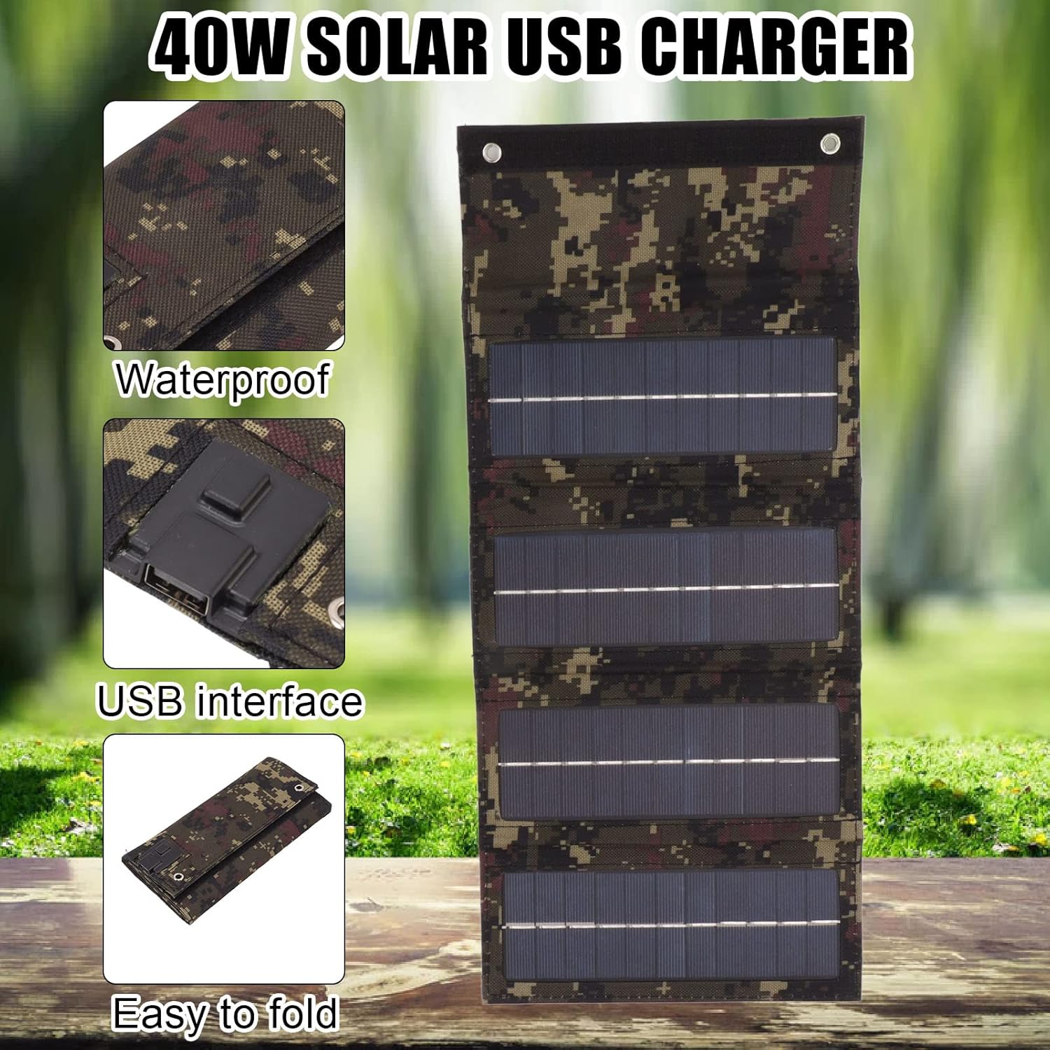 40W Solar Charging Panel,Folding Solar Panels Suitable for Camping Hiking Backpacking Horseback Riding Fishing and Other Outdoor Activities (Camouflage)