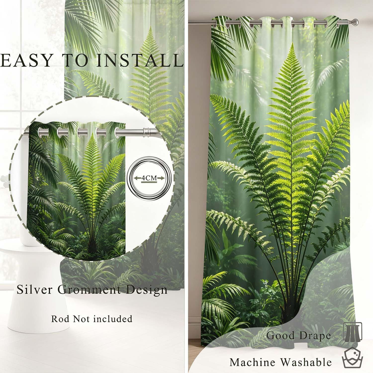 Blickdichte Vorhänge mit Ösen 2er Set 140x205 cm Urwaldansicht