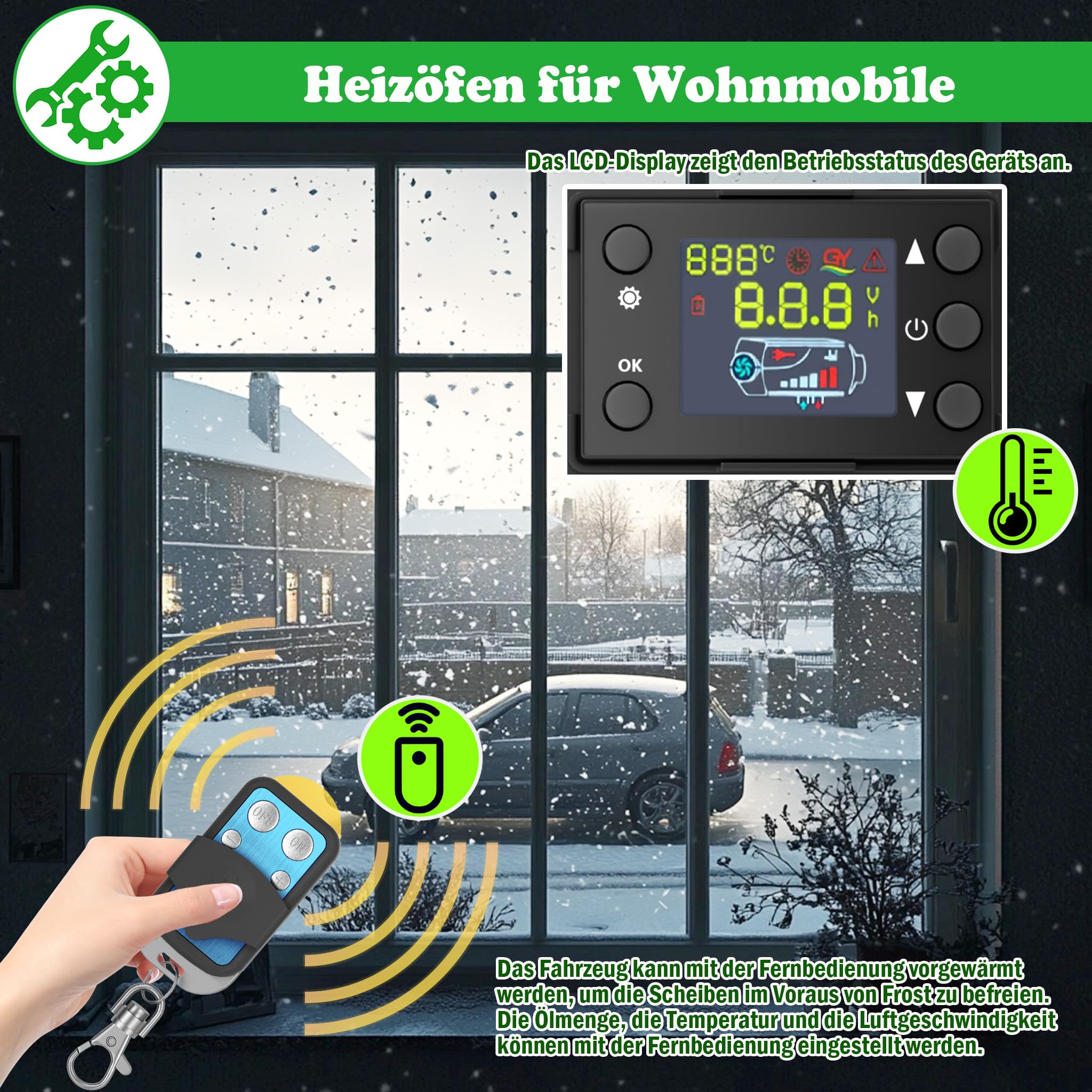 SUBTLETY 12V Diesel Standheizung 8kW Air Dieselheizung 0.18-0.48 L/h Horizontal Diesel Lufterhitzer mit Fernsteuerung LCD Monitor und Schalldämpfer für Auto LKW RV Wohnmobil Boote Bus (Rot, Typ C)