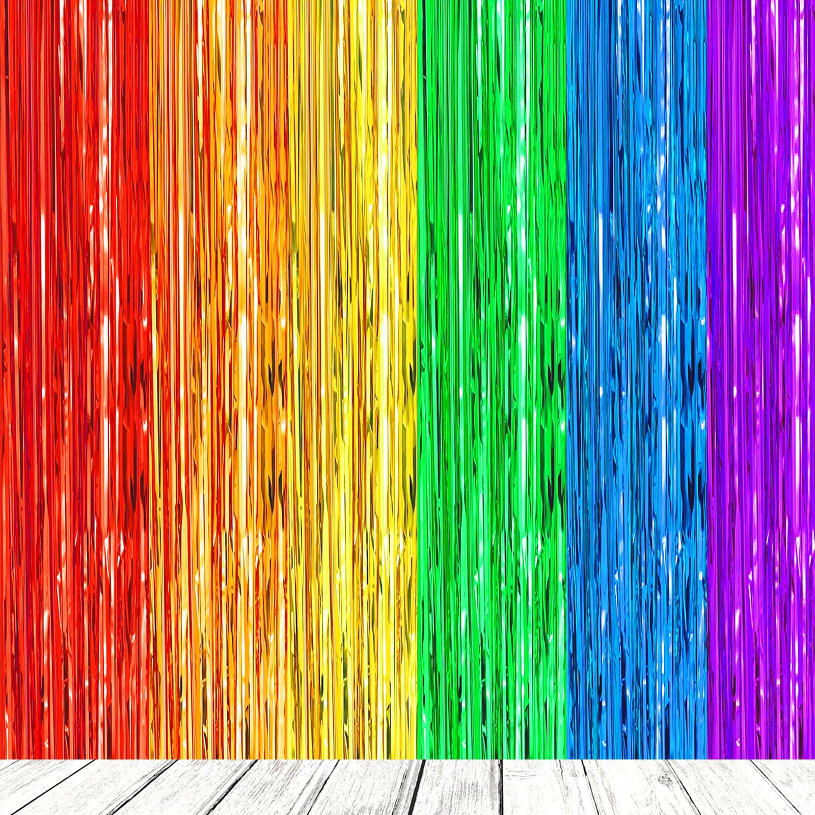 2 Pcs Rainbow Foil Fringe Curtains, 1x2m Gay Pride Party Decorations Tinsel Curtains, Pride Month Metallic Streamers Photo Booth Backdrop for LGBTQ Lesbian Bisexual Indoor Decor
