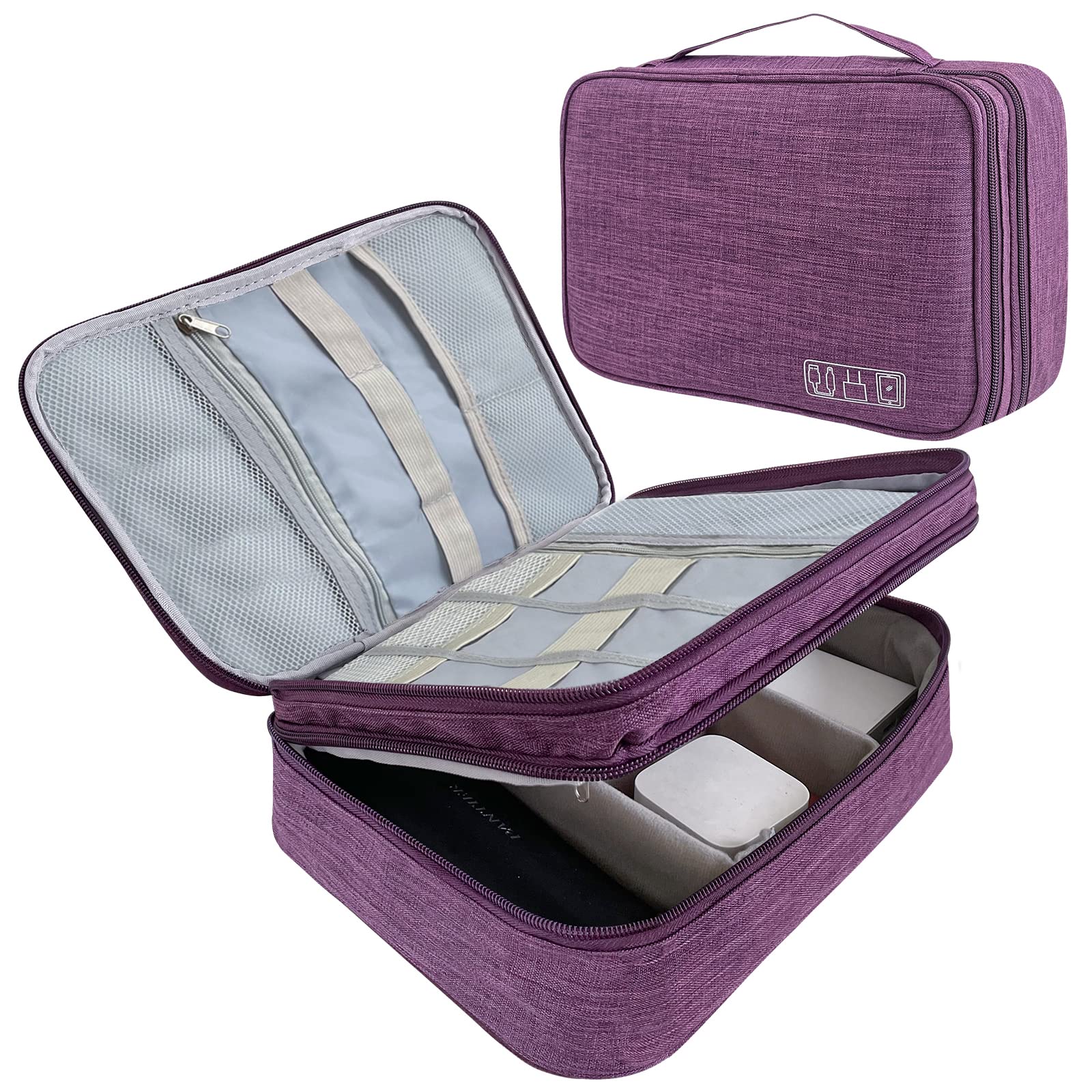 Wesoke Travel Electronics Organizer, Double Layer Cable Organizer Bag, Large Water Resistant Electronic Accessories Carrying Cases, Shockproof Storage Pouch Bag for Cord/iPad/Cables/Charger