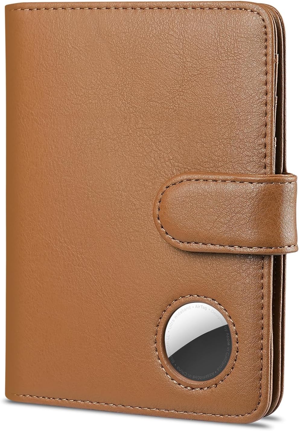 Passport Holder for Travel with AirTag Holder- Leather RFID Blocking Travel accessories with 5 Cards Slot&1ID Window,Magnetic Closure,Gift Box(Air Tag Not Included)