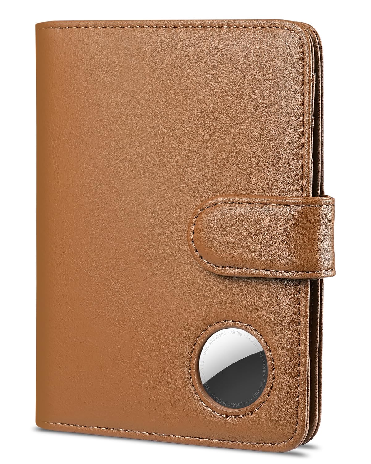 Passport Holder for Travel with AirTag Holder- Leather RFID Blocking Travel accessories with 5 Cards Slot&1ID Window,Magnetic Closure,Gift Box, Brown, Modern-image-39
