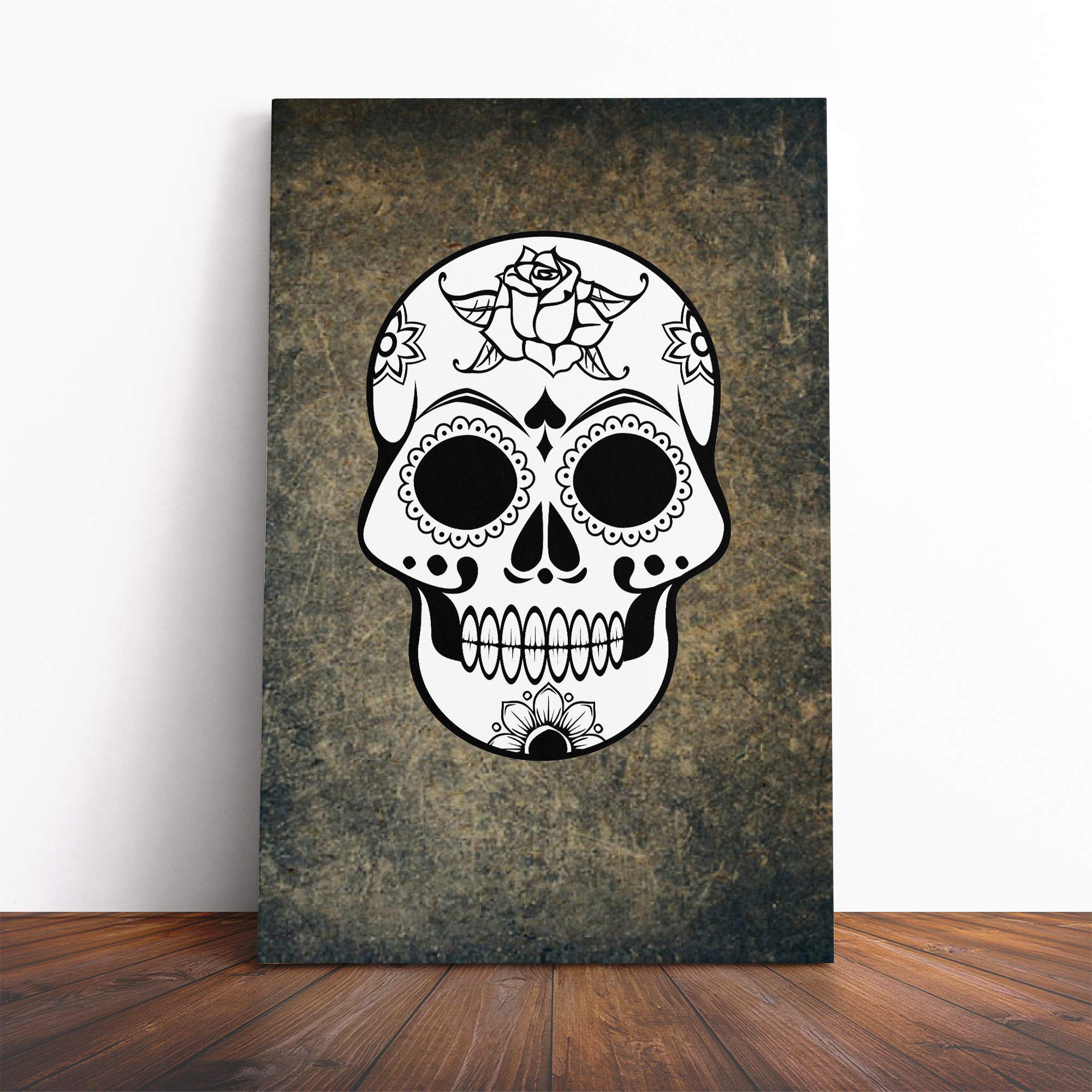 Wall Sugar Skull Design Art (2) Canvas Print | Gallery Wrapped 30mm Frame Wall Art | 30x20 inches | Ready to Hang | Contemporary Skull Picture | Living Room Bedroom Lounge Office