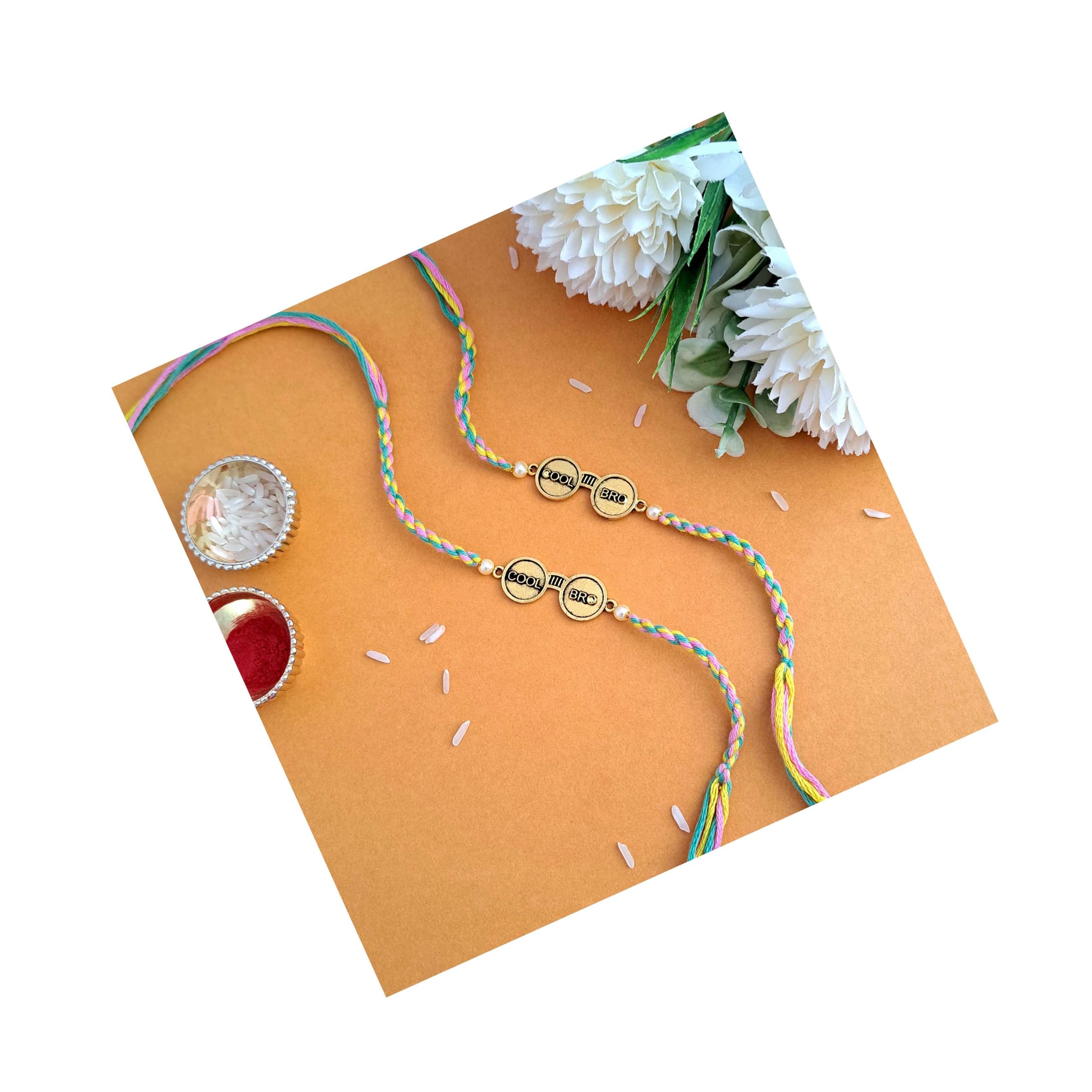 Antique Golden COOL BRO Rakhi with Multicolor Thread, and Roli Chawal Rakhi for Brother, Bhaiya, Bhai (Set of 2) MCI-RAKHI-2026-155-image-12