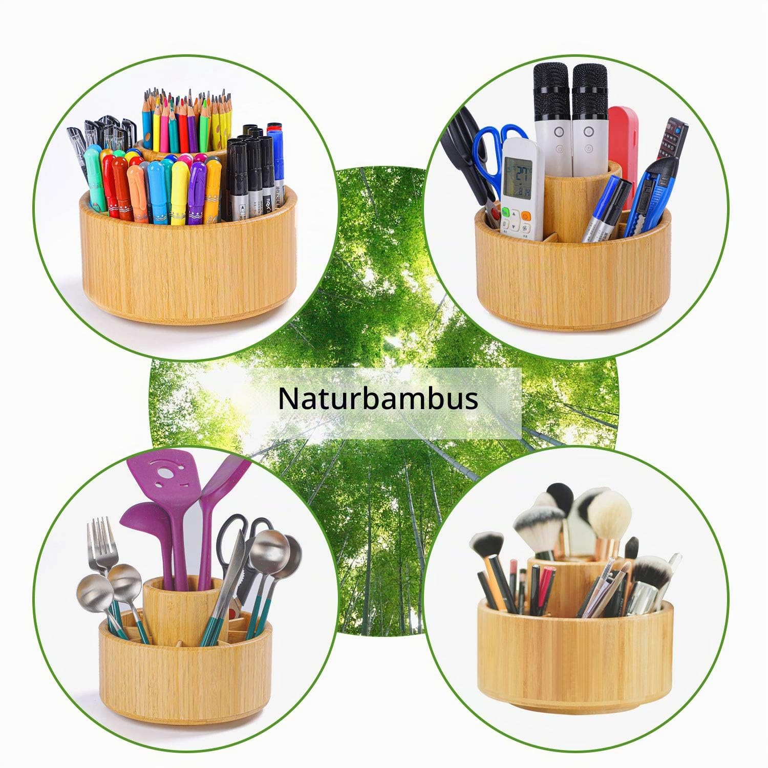 Utoplike Bamboo Desk Organizer, Schreibtisch Organizer, große Kapazität Pen Holder Lagerung für Bleistifte, Farbstifte, Pinsel, 360 Grad drehbar Büro Veranstalter, Holz Farbe