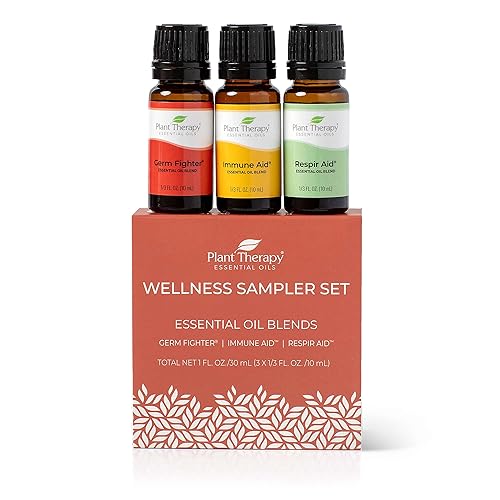Plant Therapy Wellness Sampler - Juego de aceites esenciales 100% puros sin diluir: luchador de gérmenes, ayuda inmunológica y ayuda de respiración,