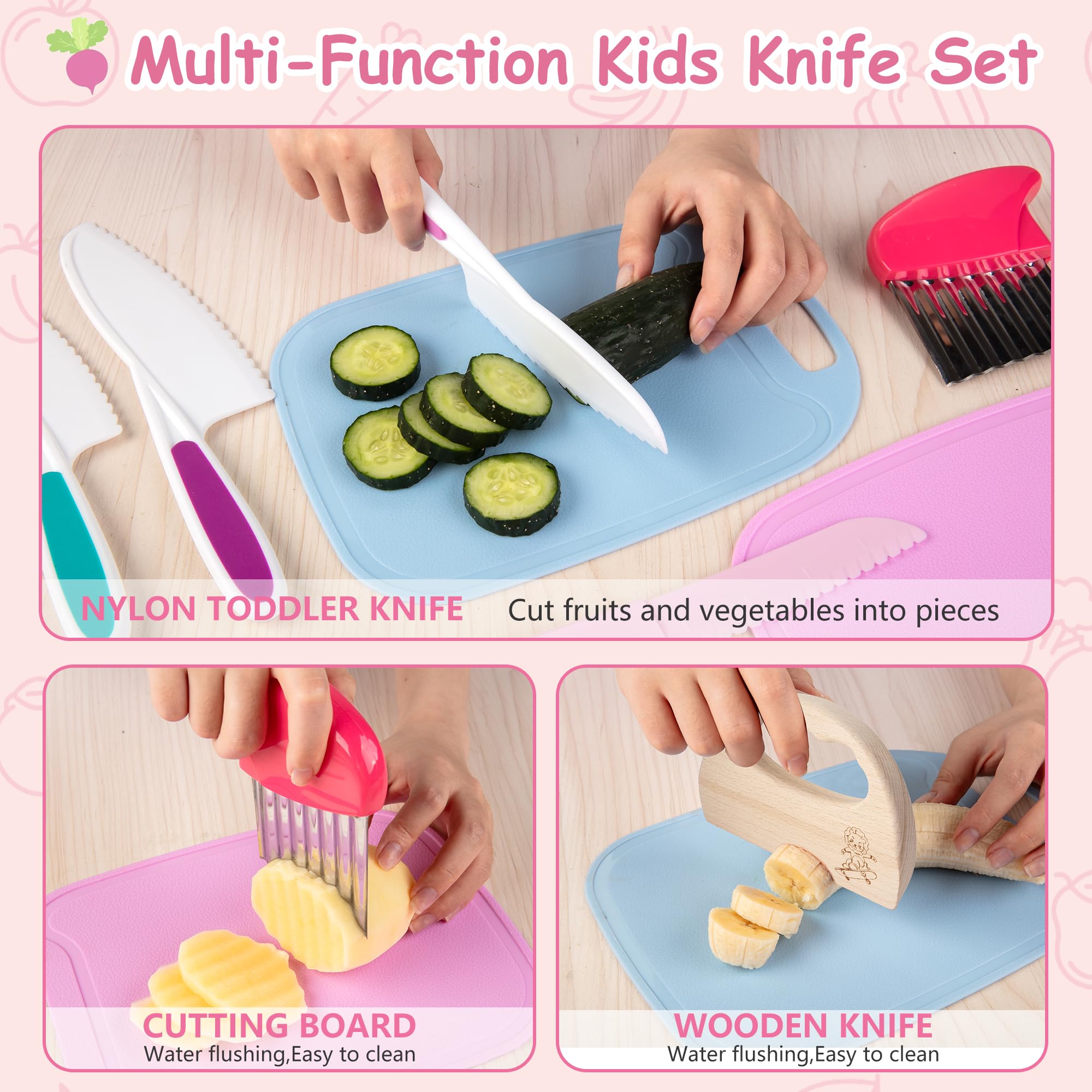 18 Pezzi Coltelli da Cucina per Bambini Set, Coltello Bambini Montessori per Tagliare, Coltelli Bambini per Tagliare, Regalo di Natale o di Compleanno Perfetto per I Bambini di Età Superiore ai 3 Anni