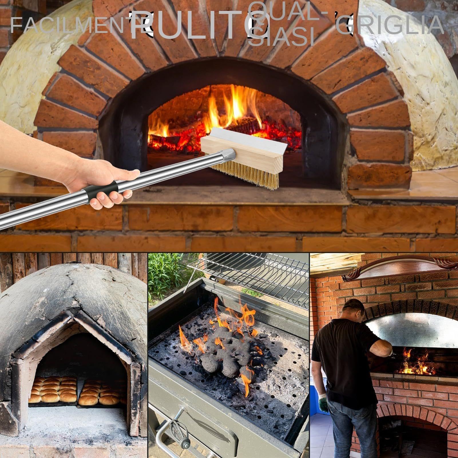 Limpiador De Piedra Pizza Rascador Integrado Resistente Al Calor | Cepillo de Limpieza para Piedra de Pizza 149 cm Accesorio de Cocina Barbacoa, Exteriores, Hogar, Ahumadores, Mujeres y