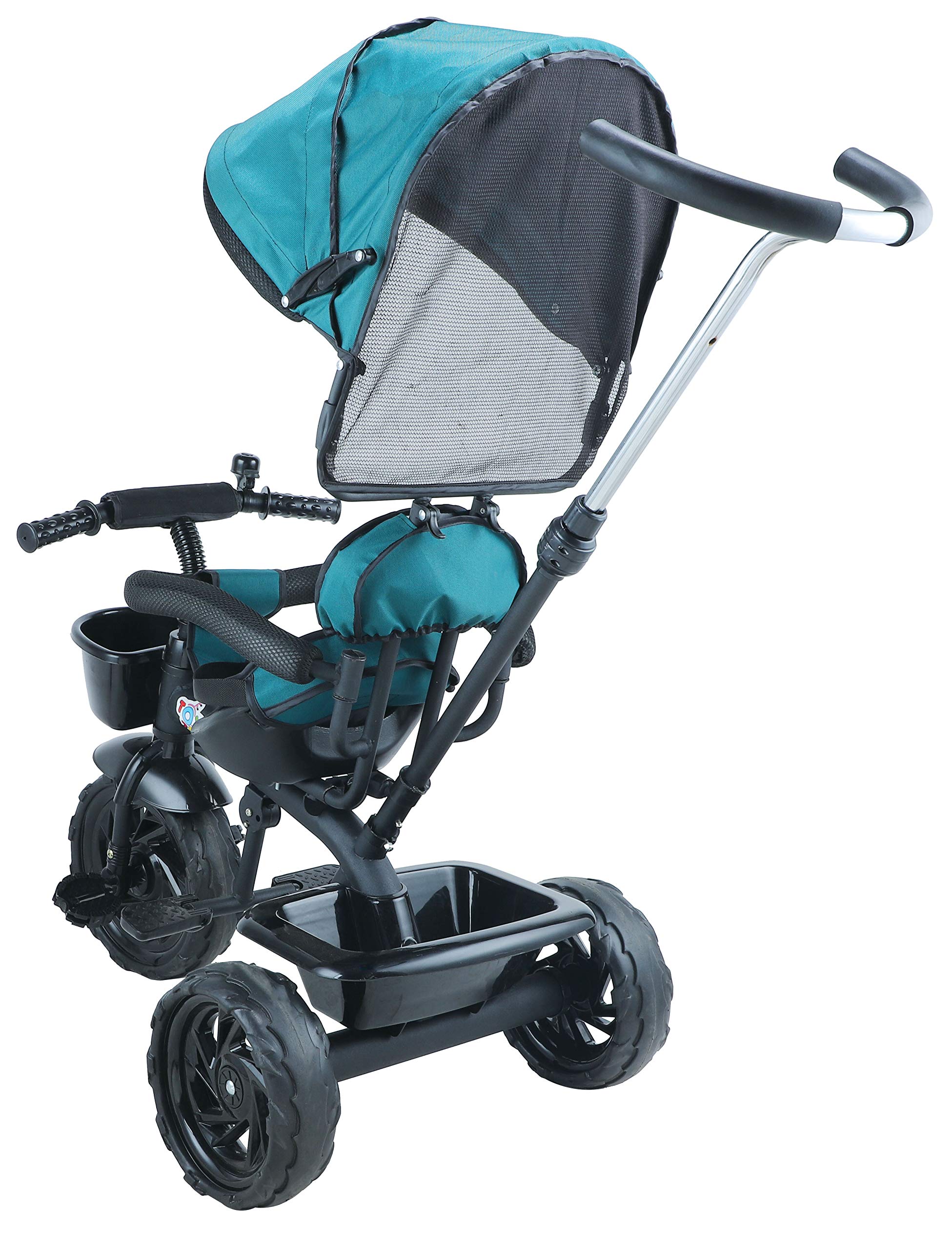 JoyRide 3 in 1 Baby Tricycle Toddler Stroller Kids Pedal Tricycle w/Pusher Removable Canopy Safety Bar Storage Footrest for 18 Months to 5 Years (Green) 4