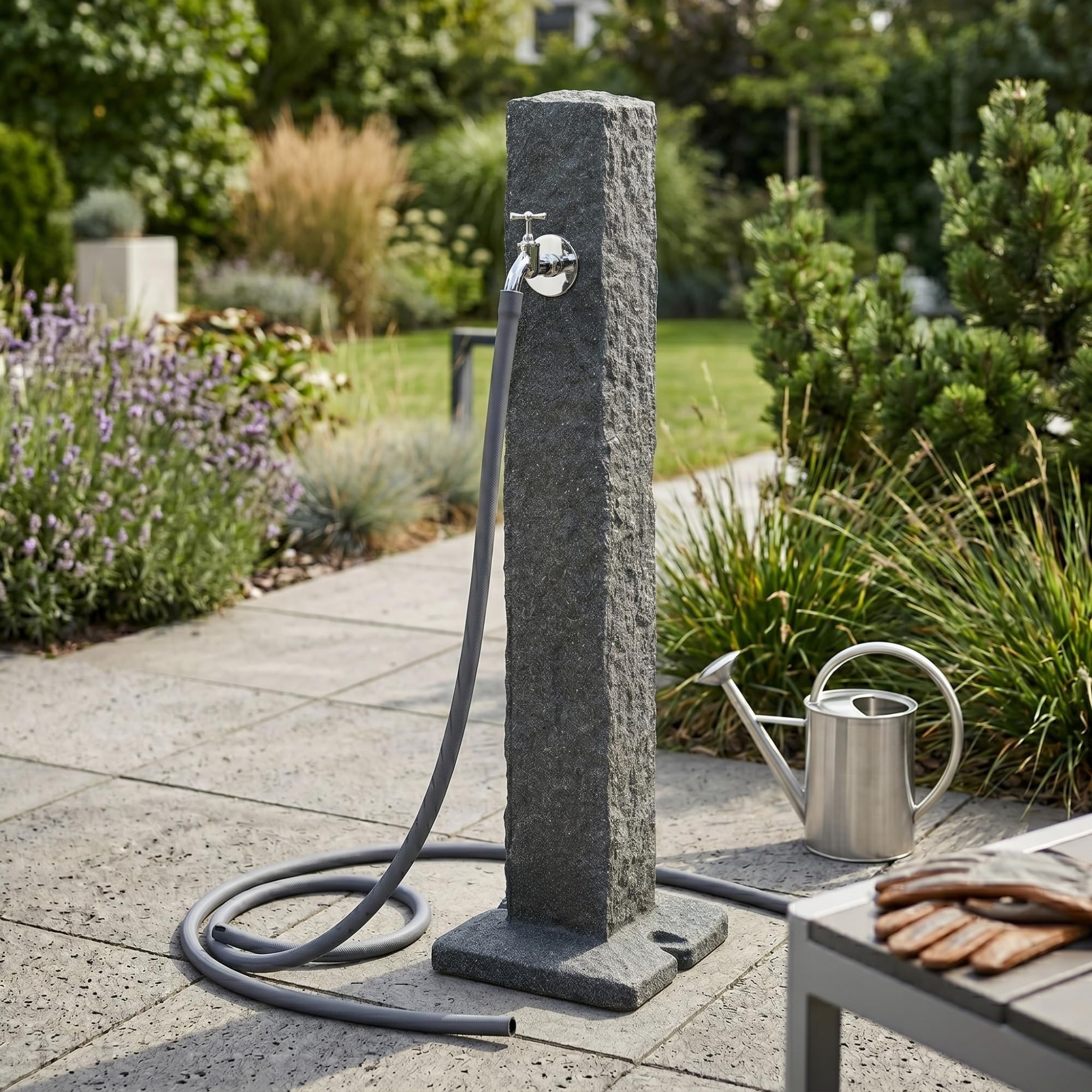 YourCasa Wassersäule Garten Granit-Optik | Wasserzapfsäule mit Wasserhahn Anschluss | 98 cm Standbrunnen Zapfstelle Wasserstelle Außenbereich Witterungsbeständig UV-stabil Frostsicher (Anthrazit)