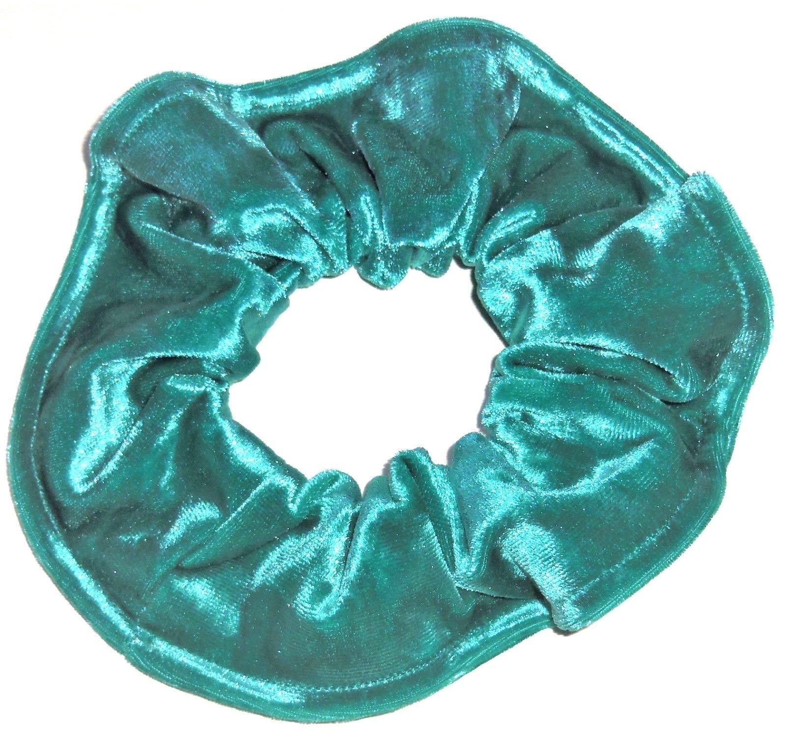 Panne Velvet Hair Scrunchie Teal Blue Pink Floral Ponytail Holders Handmade by Scrunchies by Sherry (Teal Green)