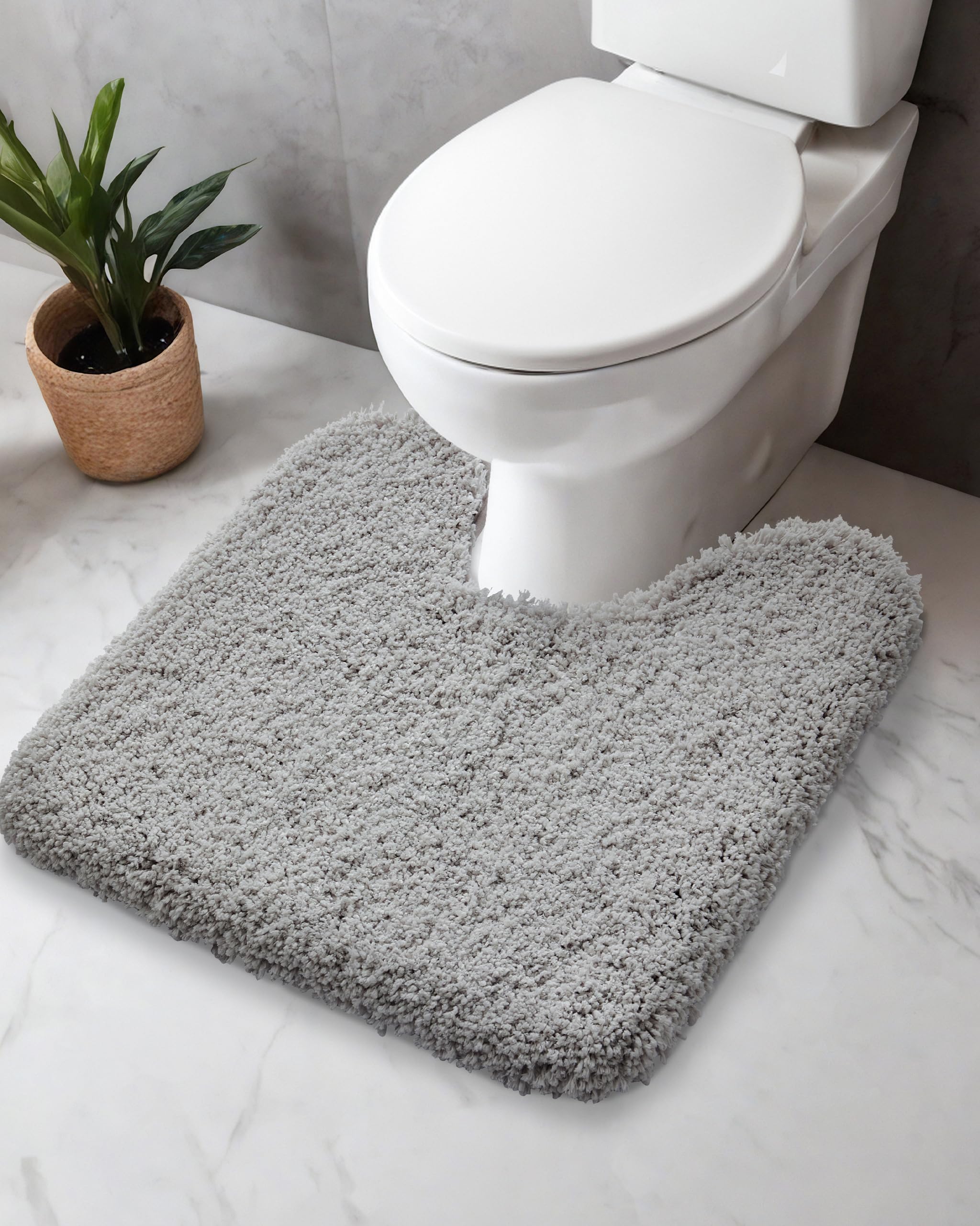 Disolla Toilet Rug U Shaped Grey 23x24 Machine Washable Non Slip Toilet Floor Mat Soft Plush Contour Rug for Bathroom Floor