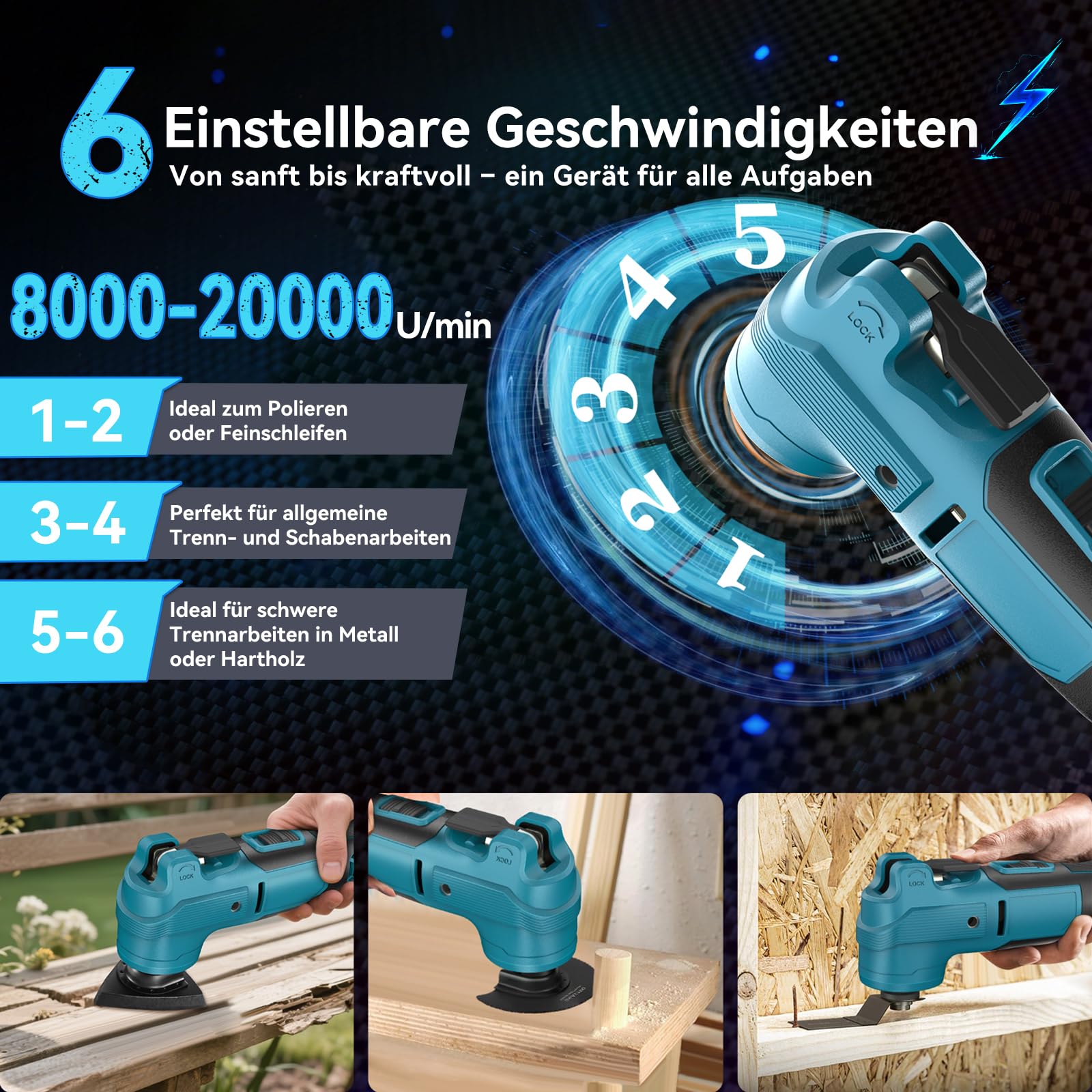 Yofuly Akku Multifunktionswerkzeug Kompatibel mit Makita 18V Akku, Multitool 6 Stufige Geschwindigkeit + Automodus, Geringer Amplitude Bürstenloser Motor mit 2x 4.0Ah Akkus, 23 Zubehör