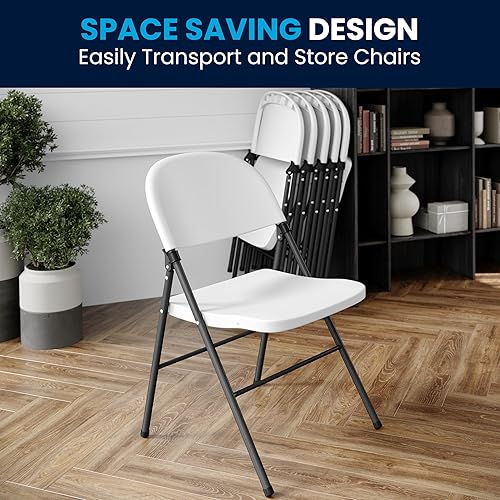 Miniatura 5 de Flash Furniture Paquete de 6 sillas plegables de plástico blanco granito serie HERCULES de 330 libras de capacidad con marco de carbón