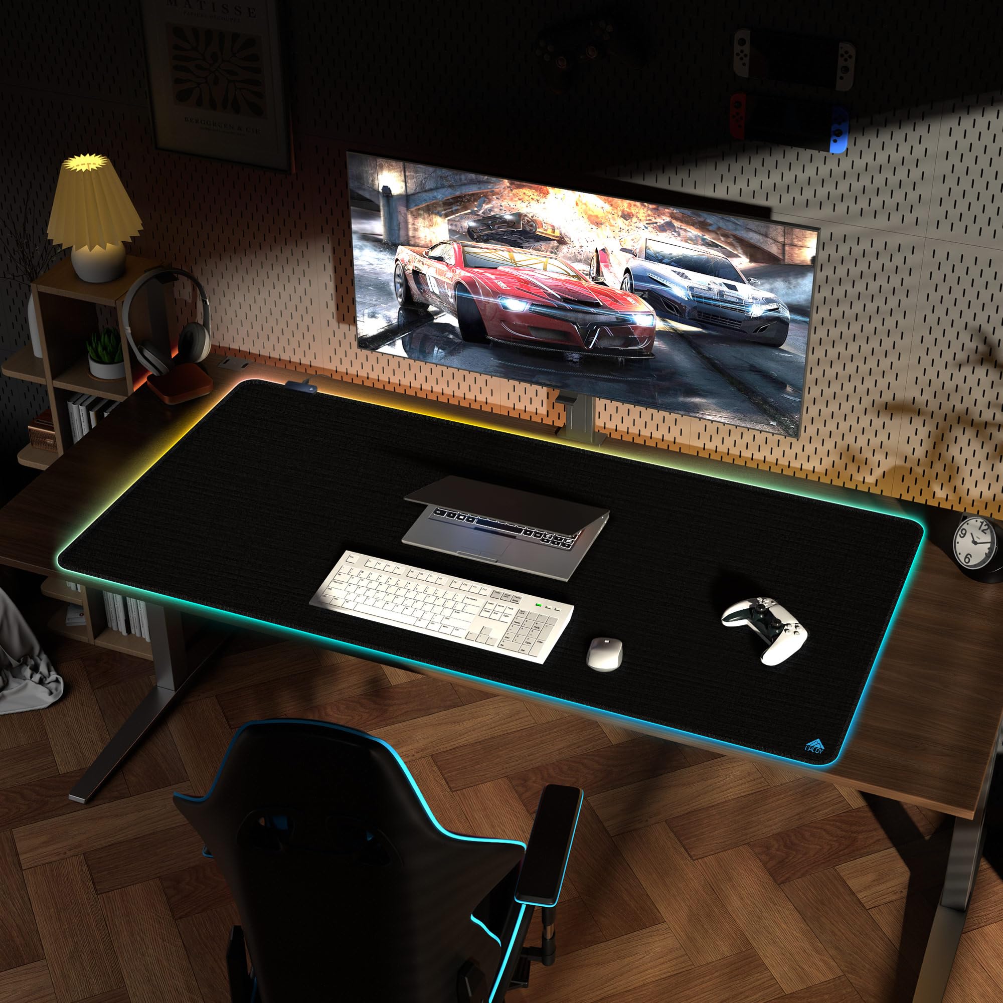 Cacoy 1400 x 700 mm, bardzo duża podkładka pod mysz RGB XXL, duża, rozszerzona podkładka pod mysz z 11 trybami oświetlenia, precyzyjna i trwała, duża, antypoślizgowa podkładka na biurko LED, do biura