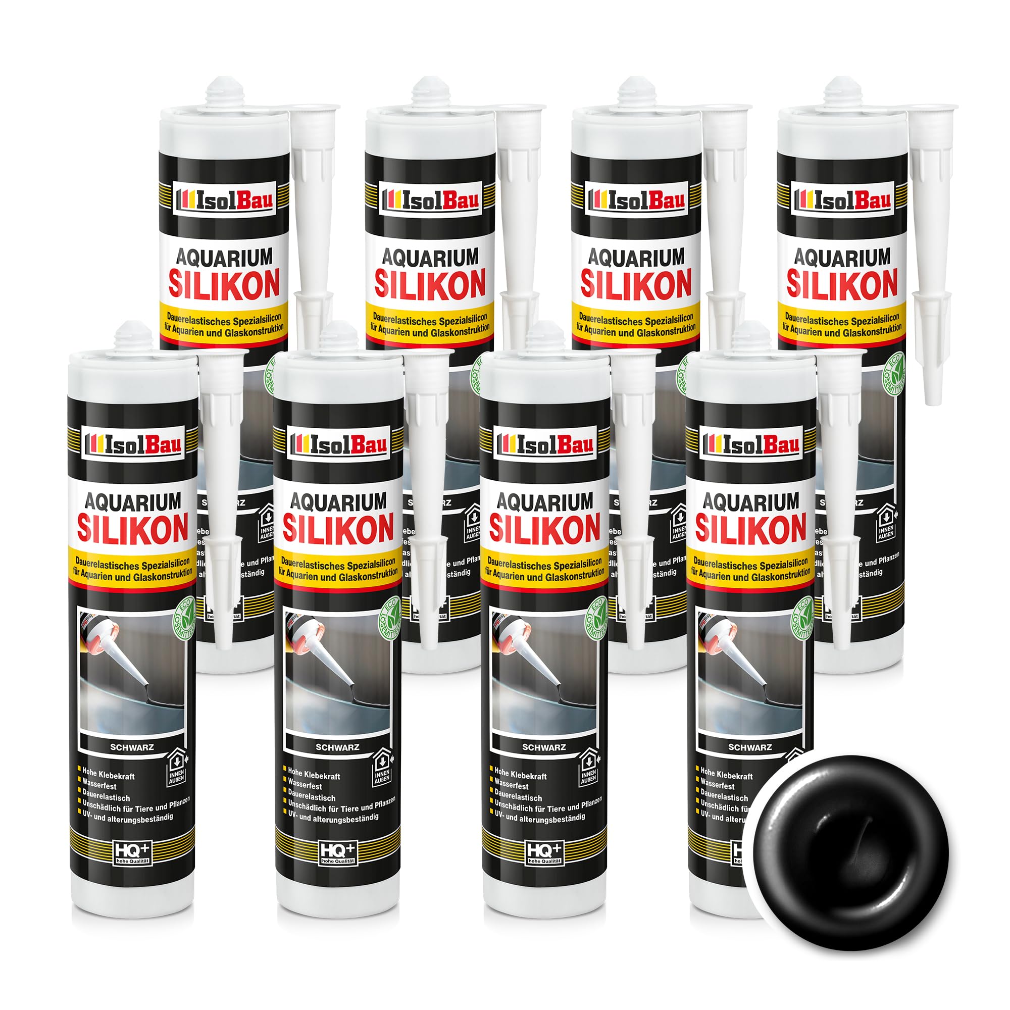 Isolbau Aquarium Silikon 8 x 300 ml - Dauerelastisches Spezial-Silikon für Aquarien & Glaskonstruktion - Für Innen- & Außenbereich – Schwarz, Kartusche