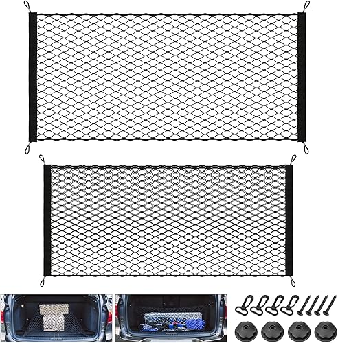 Icnice - Paquete de 2 redes de carga para automóviles red de carga trasera para automóvil red organizadora de almacenamiento elástica ajustable red