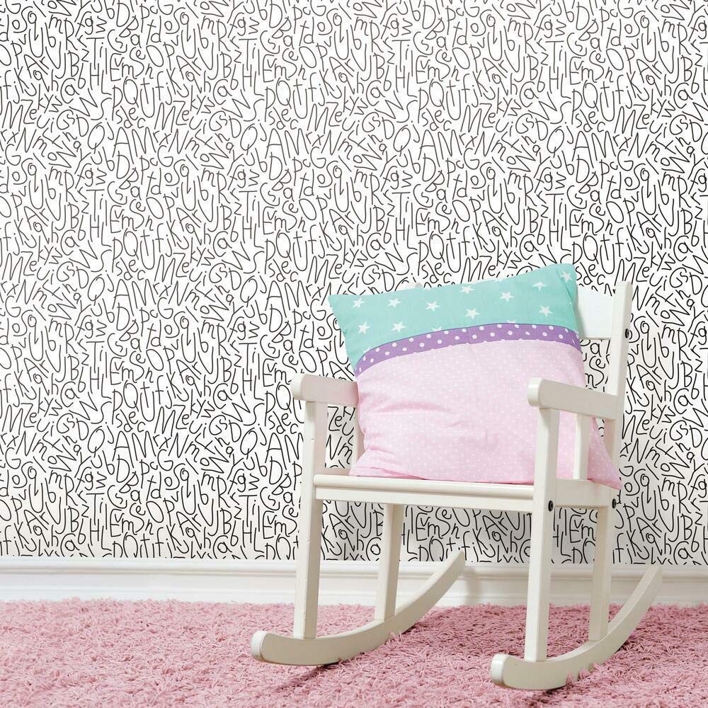RoomMates Alphabet Jumble Peel and Stick Wallpaper, Black, Whie, 45.7 x 47.9 cm - Image 2