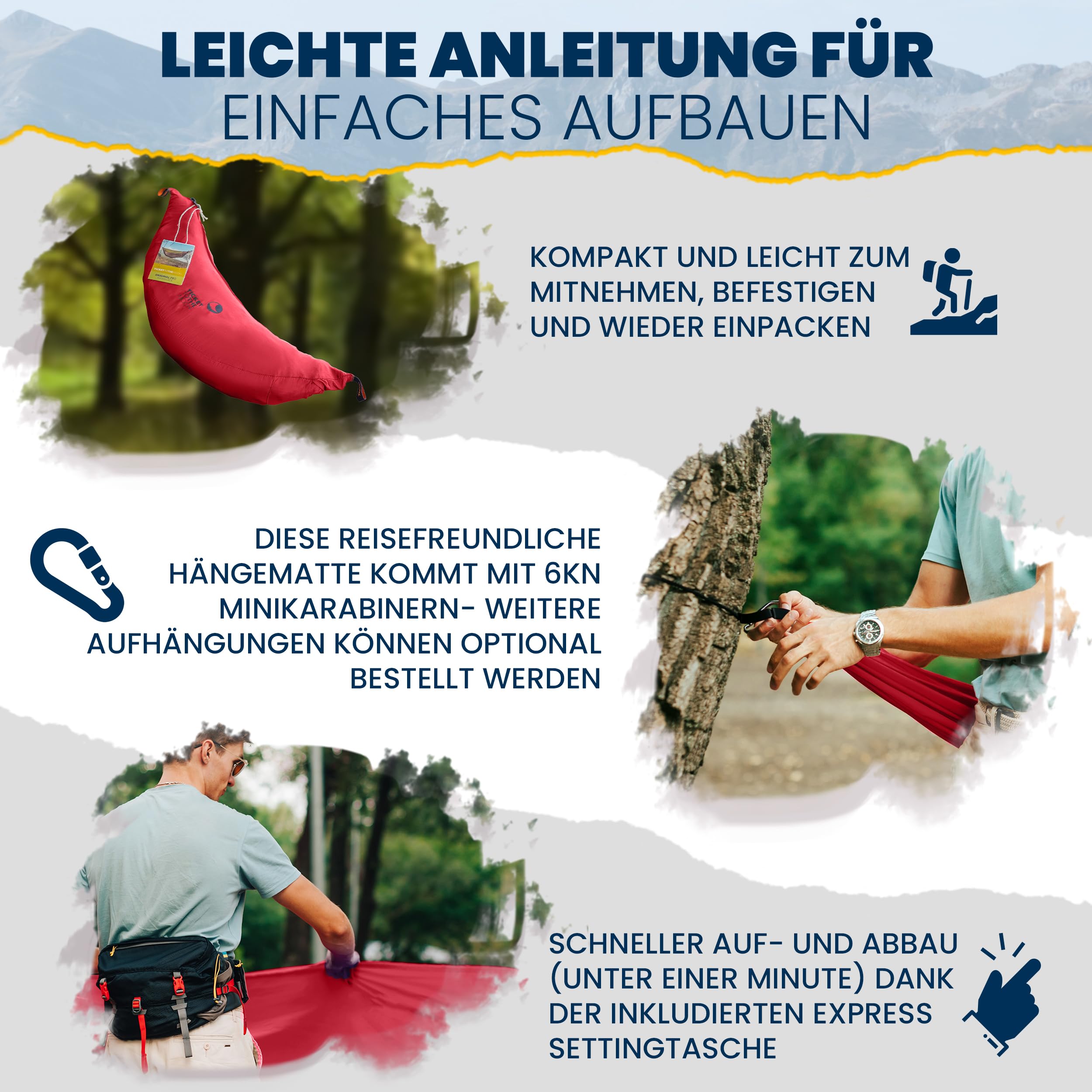 Fallschirmhängematte Pro - Bordeaux Rot | Hängematte Outdoor mit 325 x 170 cm mit integriertem Moskitonetz, Karabinern und Ridgeline für schnellen Aufbau | Original Ticket to the Moon seit 1996