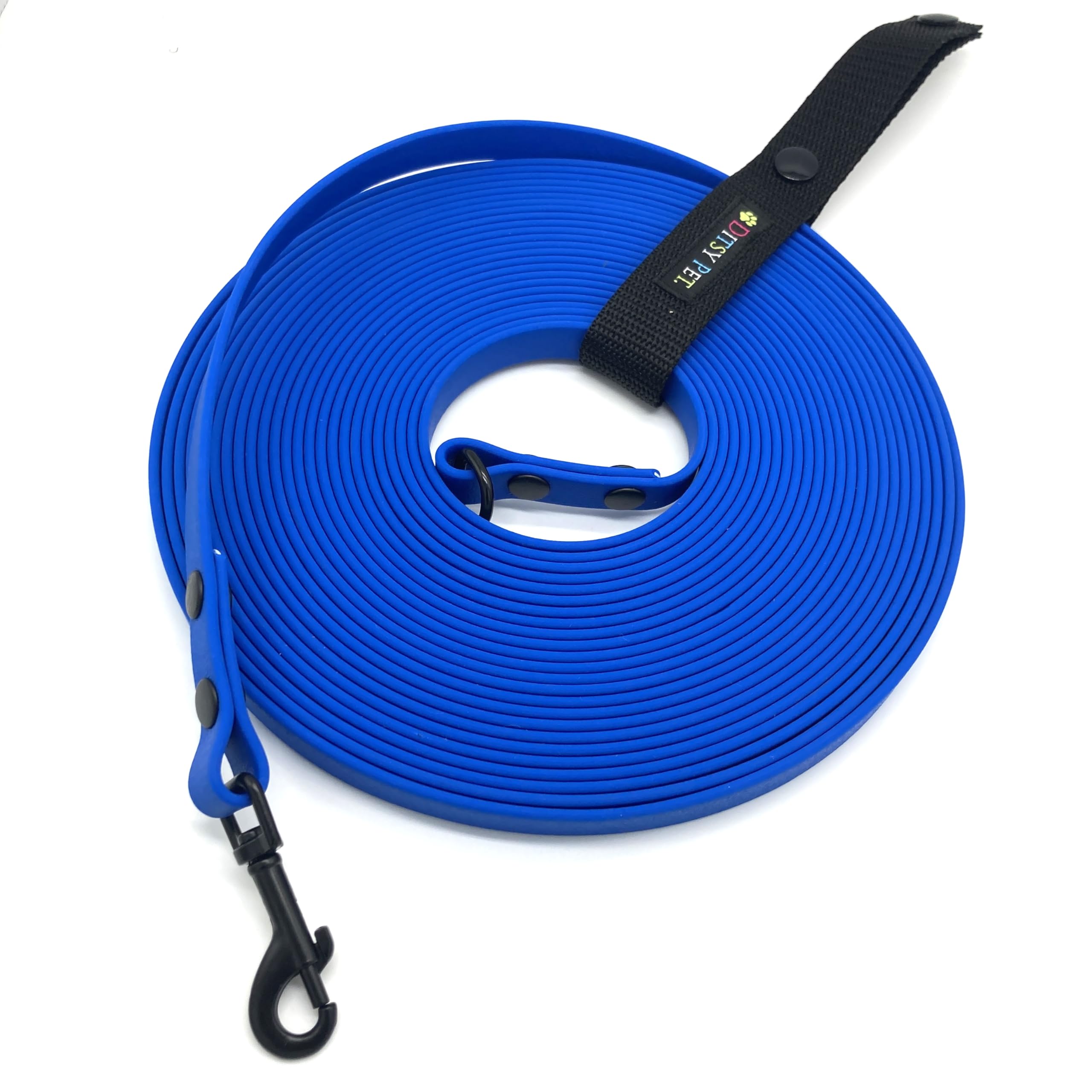 Ditsy Pet 8M 10M 15M Waterproof Coated Webbing Training Lead with Fixed Handle Long Line For Training Recall and Obedience Suitable for Small Medium and Large Dogs (Blue, 15M)