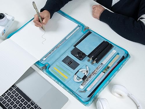 Miniatura 3 de Nombre grabado gratis, folio personalizado, cartera de piel sintética en relieve con cremallera, organizador de documentos profesional con soporte