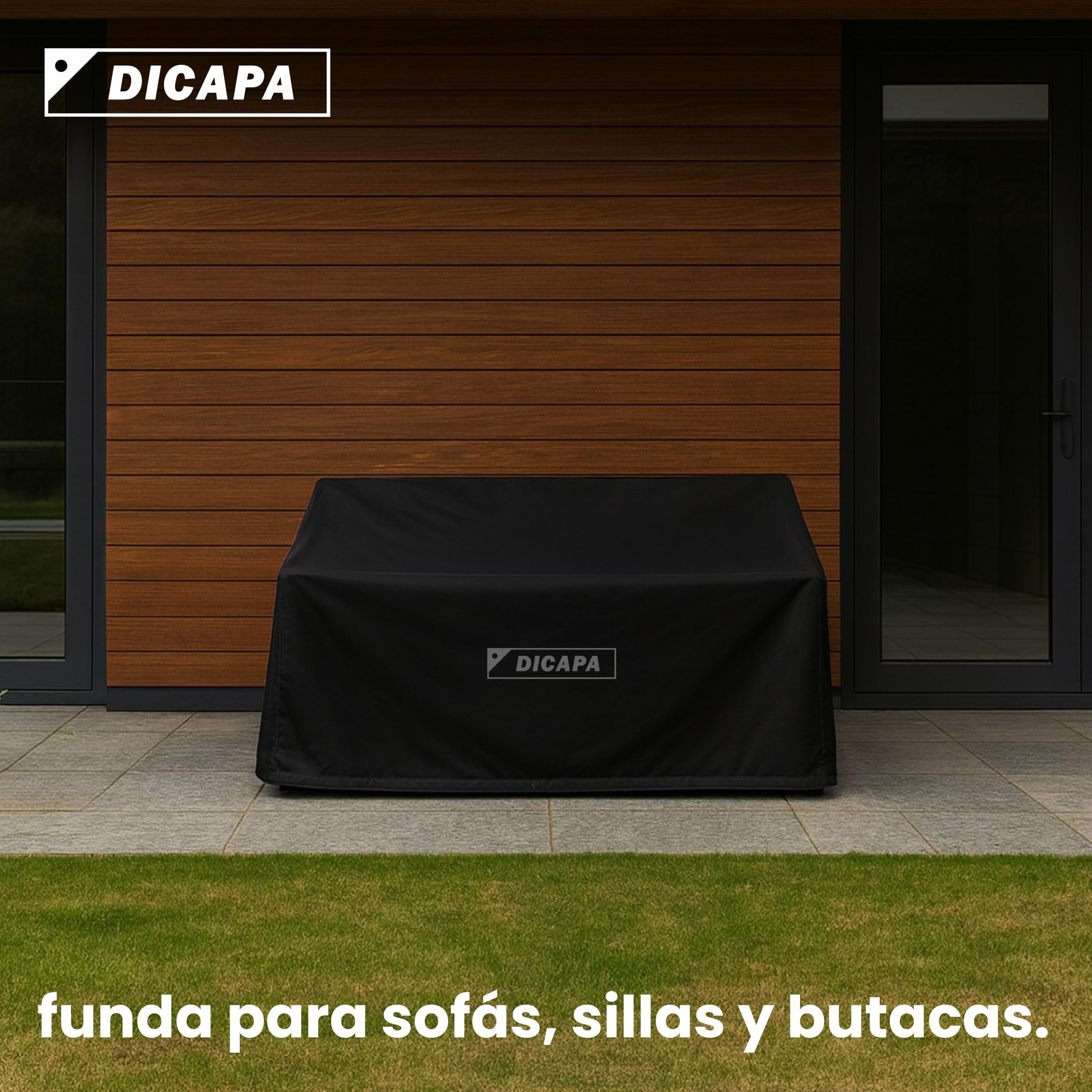 DICAPA Funda Sofa Exterior Impermeable 175x90x90cm Negro, Funda Protectora para Sofá de Jardín y Terraza, Protege tu sofá y muebles de exterior todo el año