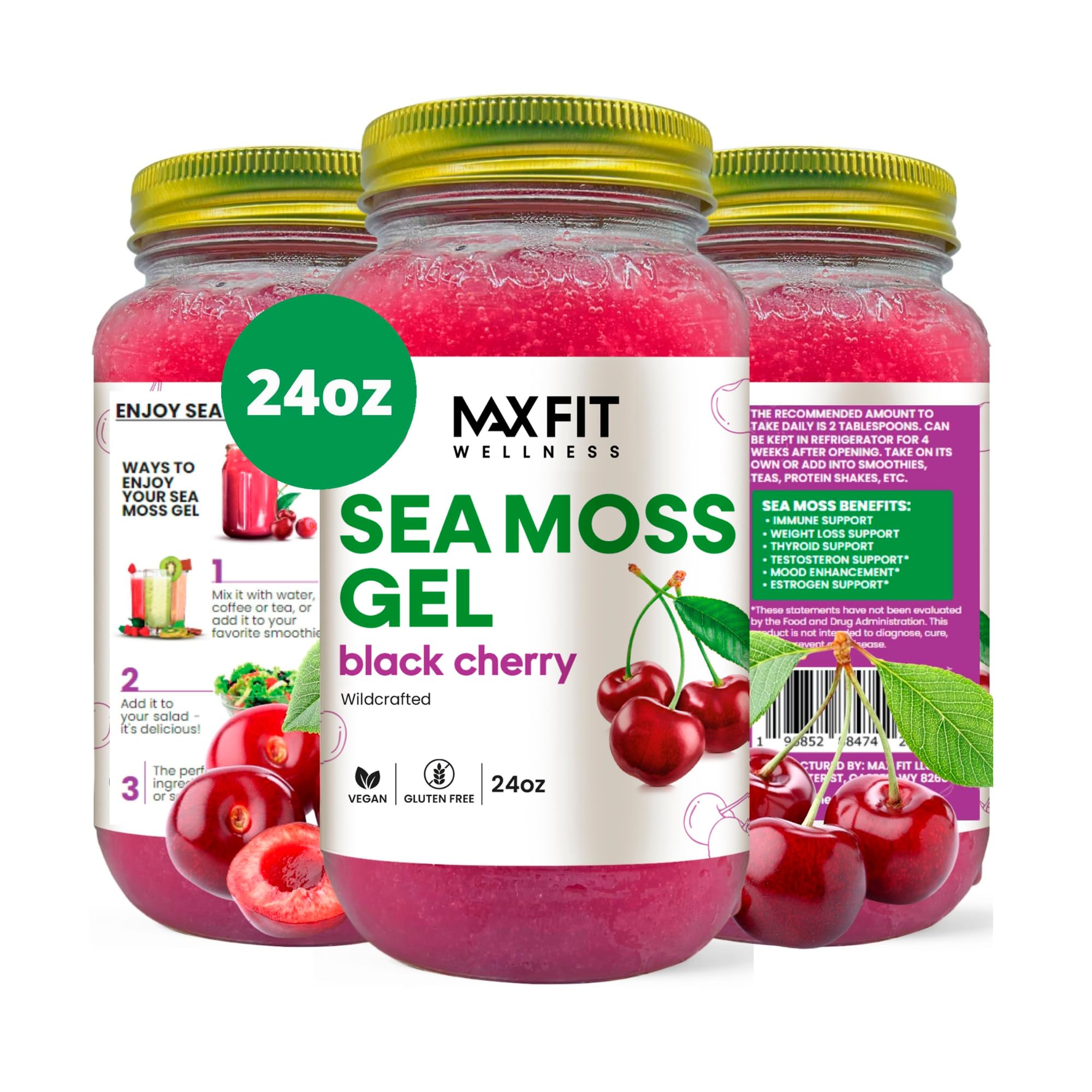 Sea Moss Gel Raw (12 Flavors) 24oz Wildсrafted Gold Sea Moss Gel from Saint Lucia | 92 Vitamins and Minerals | Pure Raw+Non-GMO | Vegan Superfood