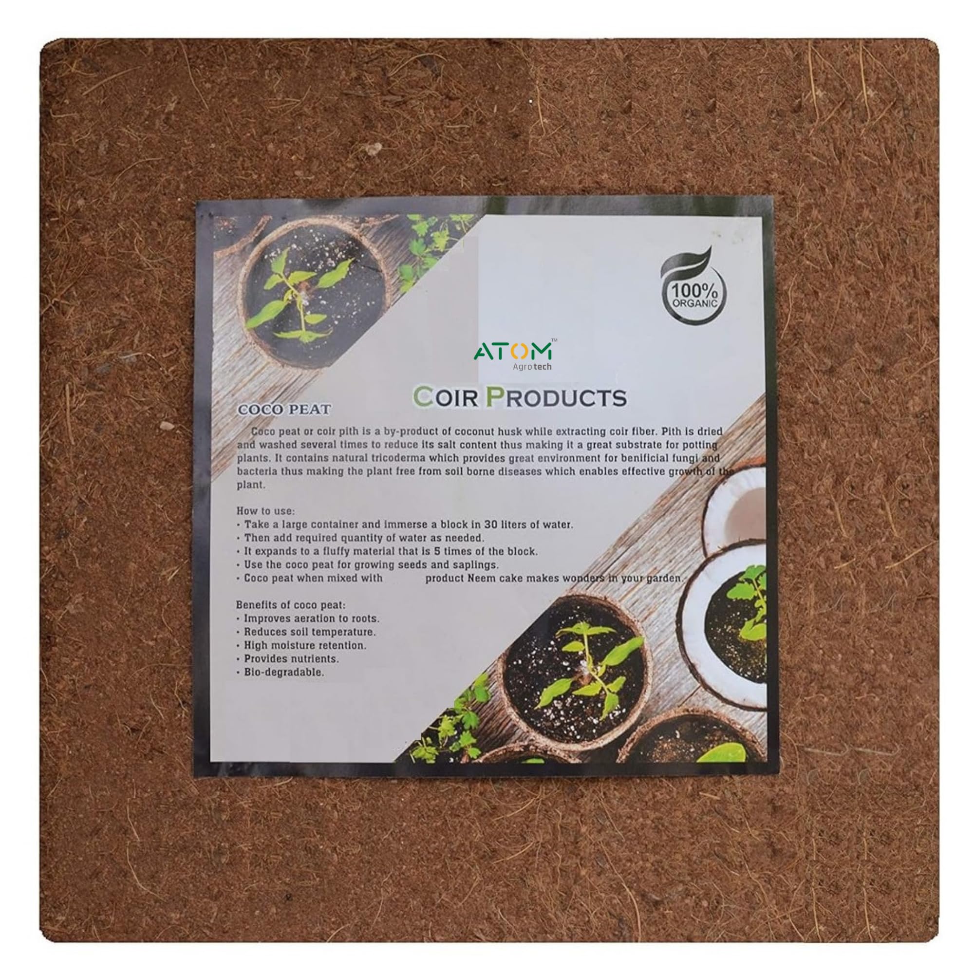 Coir 5 Kg | Cocopeat Block for Plants & Home Garden | Expand to 75 litres | Natural Coconut Coir Fibre | Low EC, Neutral pH | Export Quality