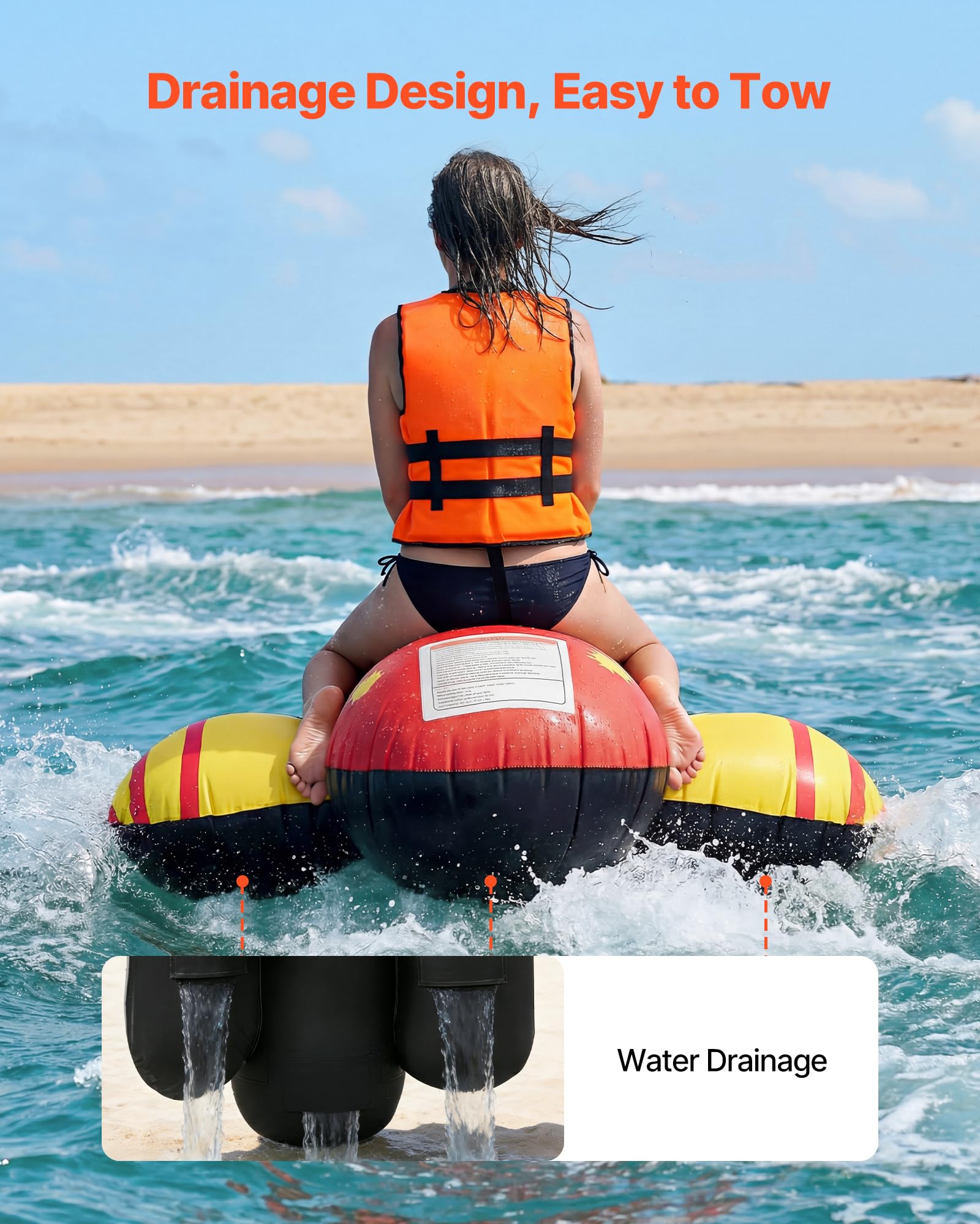 VEVOR Towable Tube für Boote, Wassersport-Schleppreifen mit Nylon-Überzug, Haltegriffen & Sicherheitsventil