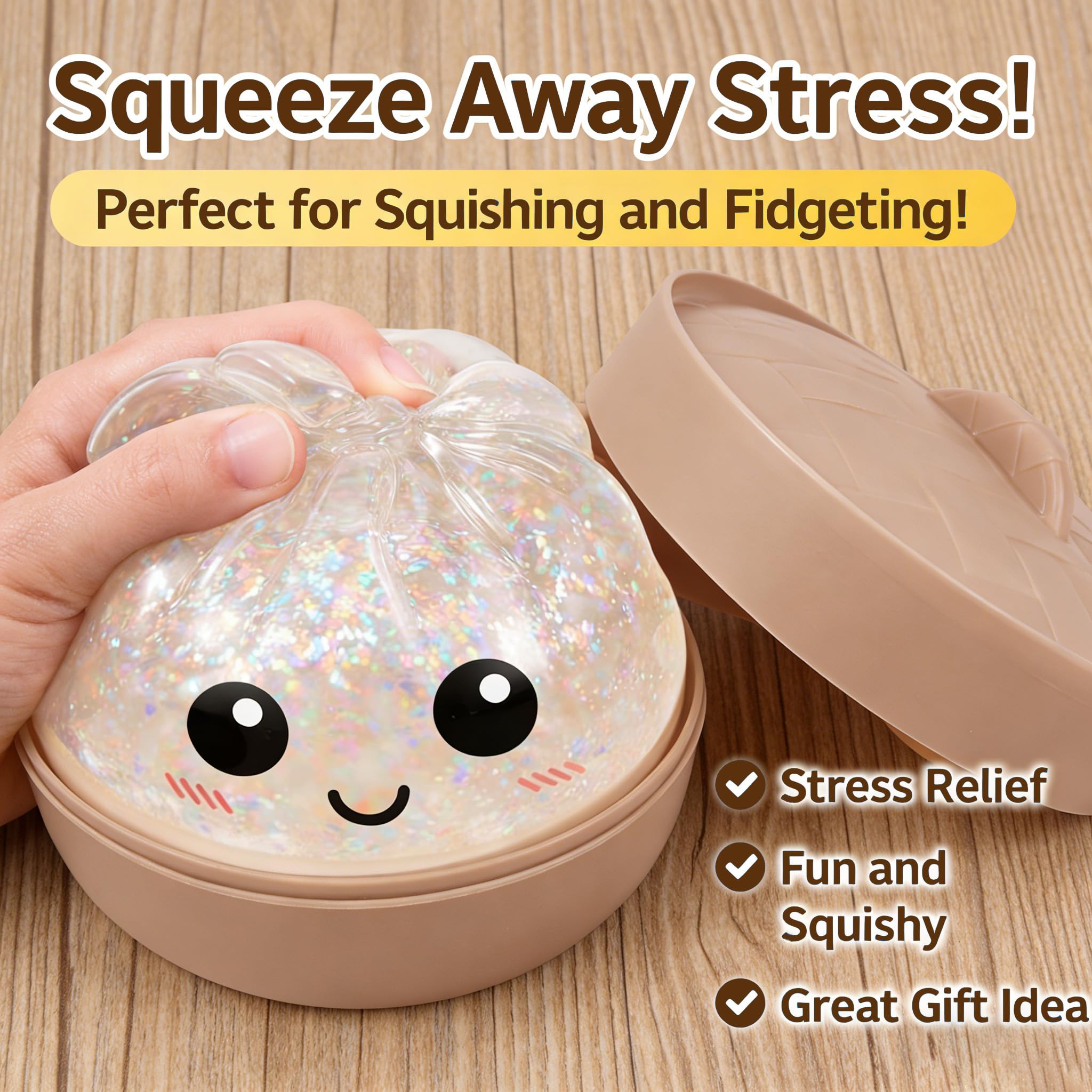 2026 New Glitter Dumpling Squishy, Slow Rising Stress Relief Fidget for Adults, Soft Sensory Squeeze for Anxiety Relief, Office Desk Decor and Stress Buster, Party Favor Gift — view 3