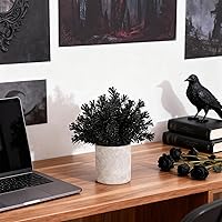 Vista 4 de Der Rose Paquete de 3 mini plantas falsas en maceta, plantas artificiales de eucalipto de plástico para el hogar, oficina, escritorio, granja, Negro