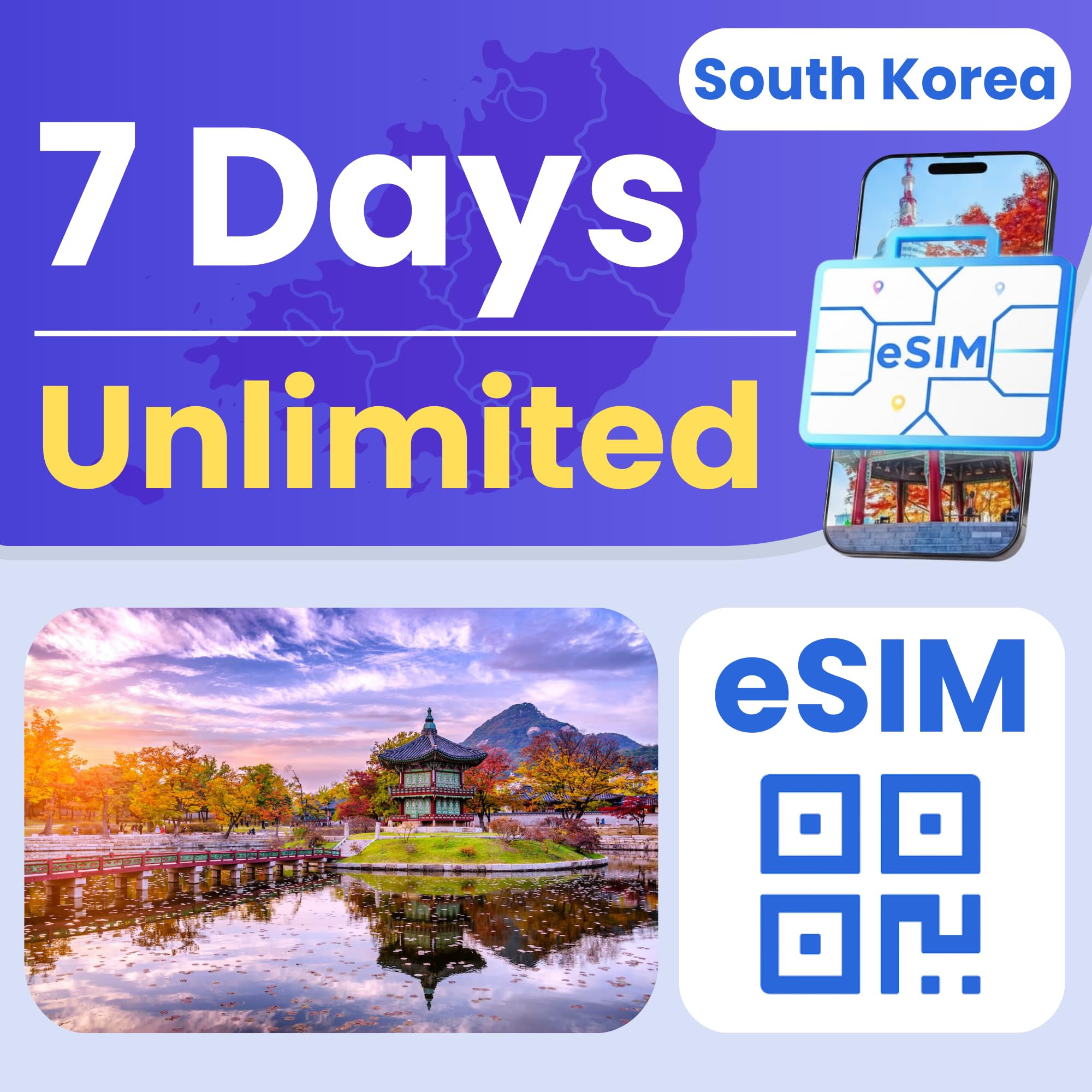 Korea eSIM Unlimited - 7 Days 5G LTE Hotspot No Physical SIM