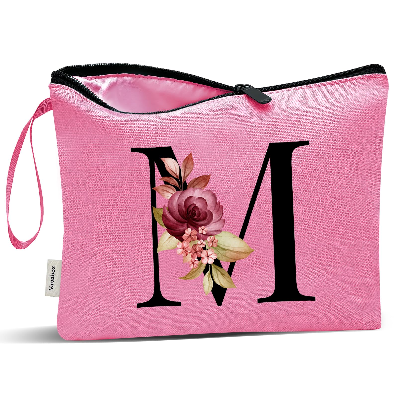 Vavabox A-Z Personalized Makeup Bag, Birthday Gifts for Women Mom, Gifts for Best Friend, Bride Bridesmaid Cosmetic bag (M, Peach)