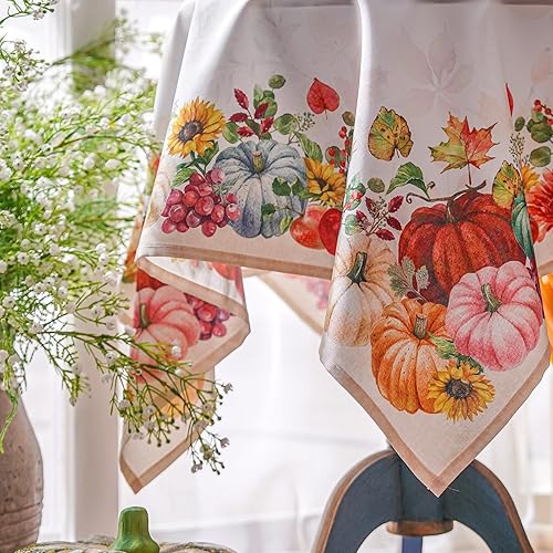 Miniatura 5 de ARTABLE Mantel estampado de otoño con estampado de otoño y hojas de arce y calabaza, Acción de Gracias, para uso formal, hogar, jardín, interior y