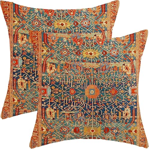 Miniatura 14 de Fundas de Almohada Bohemias Azul Marino 18x18 Juego de 2, Diseño de Patrón de Alfombra Étnica Bohemia Almohadas Decorativas de Lino con Estampado