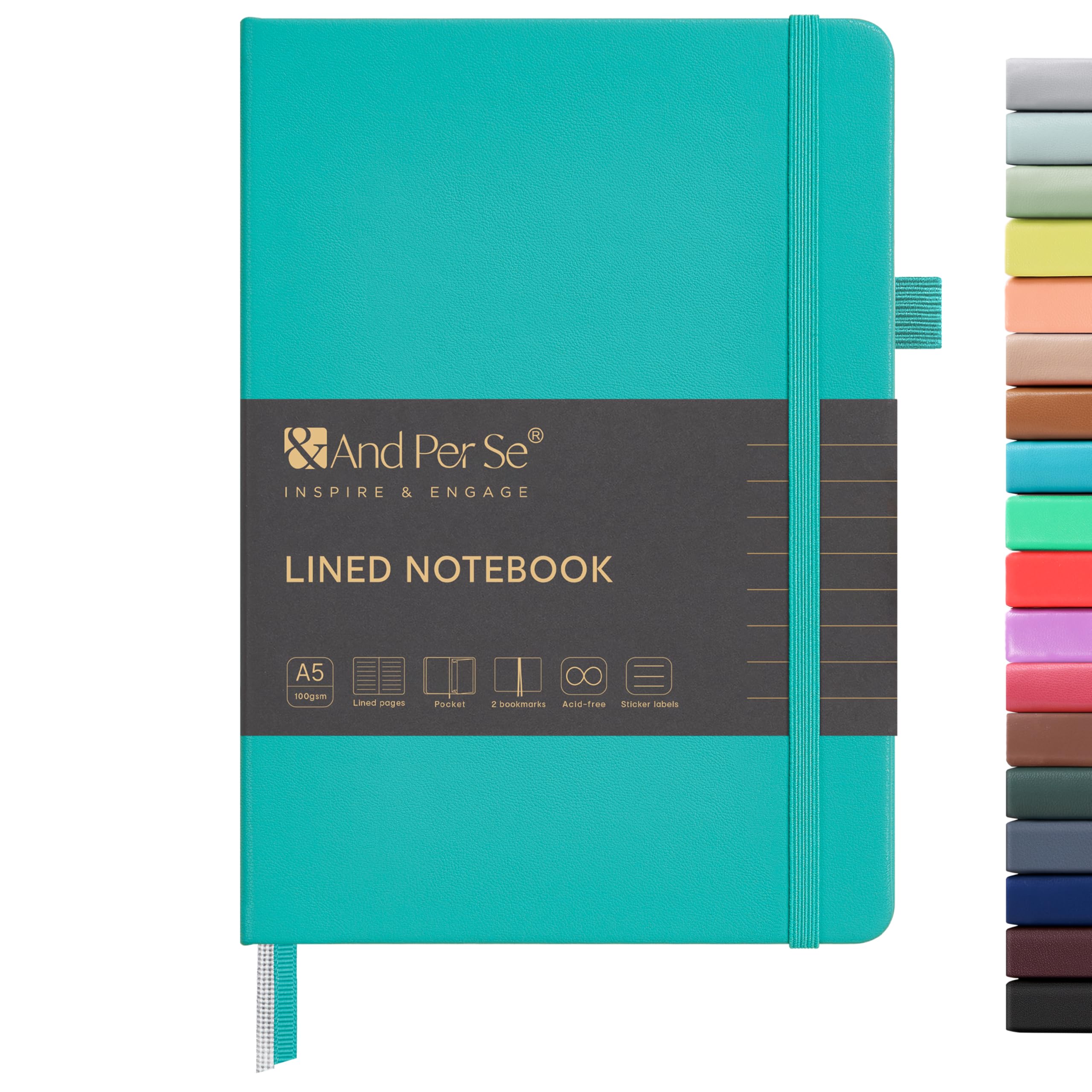 &And Per Se Lined Journal Notebook, 160 Pages, A5 5.7 x 8 inches College Ruled Thick Paper Notebook Journals for Writing, Hardcover Notebooks for Women Men Office School (1 Pack, Turquoise) — image 1