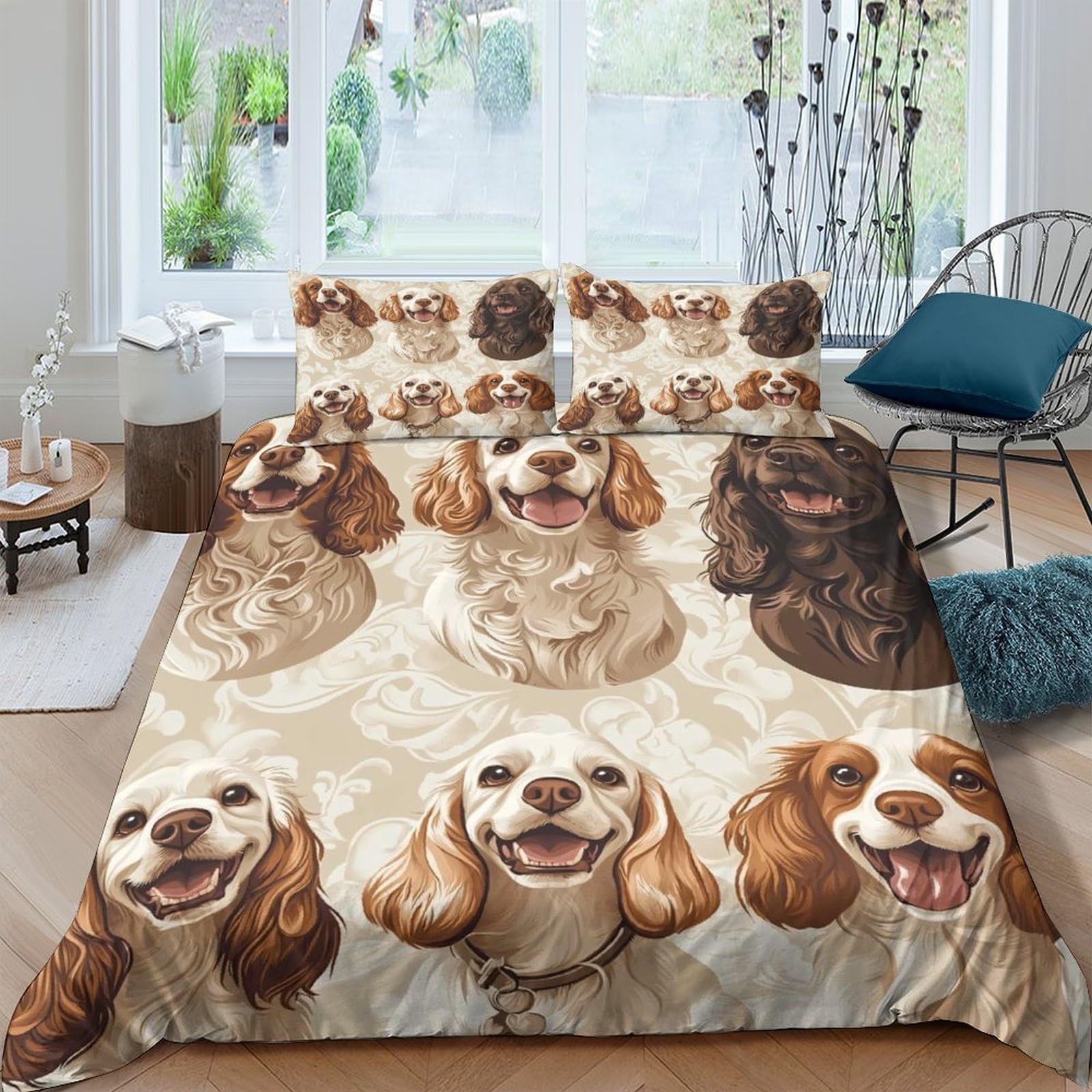 Ctjqhvkz Style-8 3D Printed Happy Cocker Spaniel Dog Fitted Sheet Microfiber Soft Brown White Puppy Mattress Cover For Bedroom Guest Room Decor Single（135X200cm）