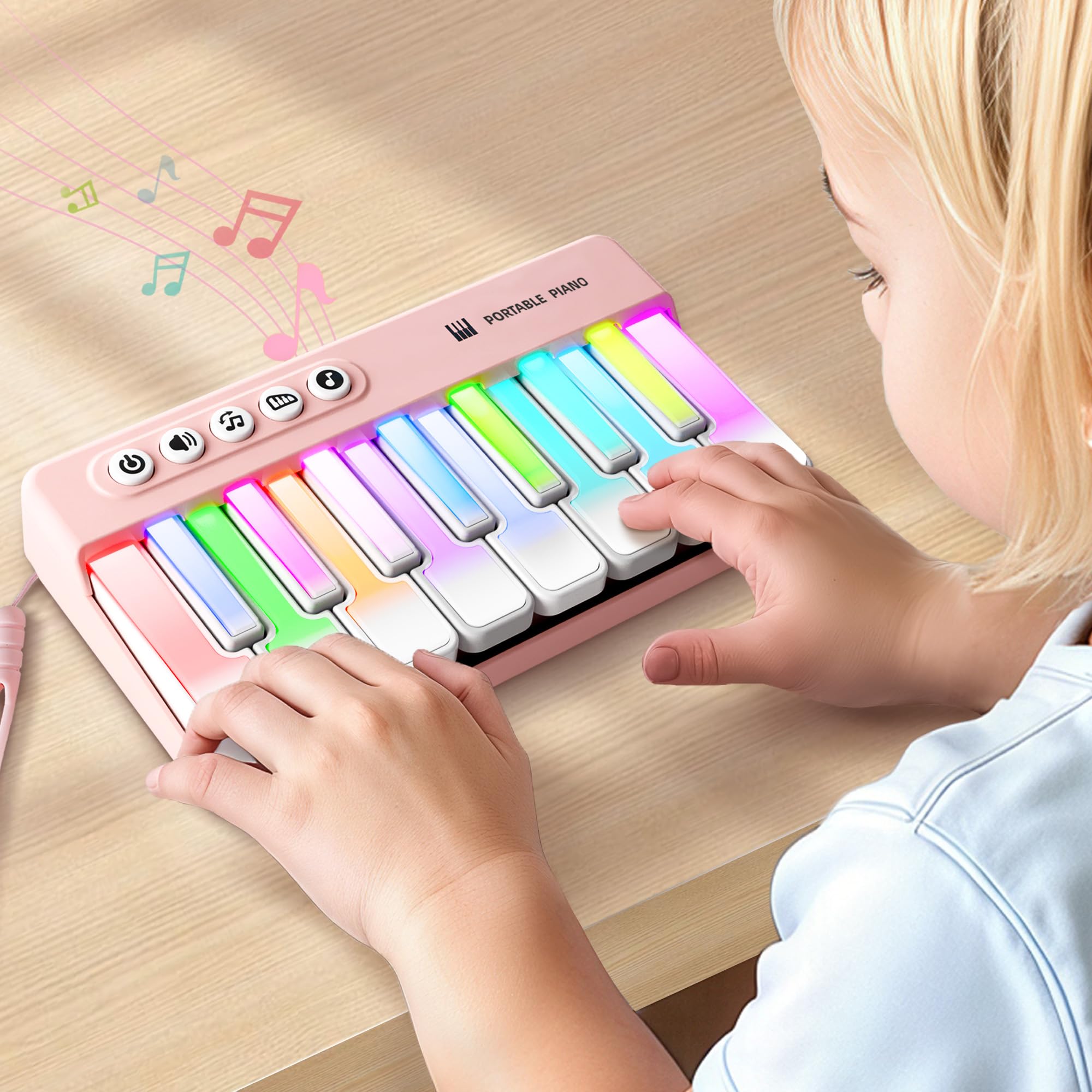 iPlay, iLearn Kids Mini Piano Toy W/Rainbow Lights, Toddler Pocket Travel Piano Keyboard for 1-3, Portable Musical Instrument Toys, Music Interactive
