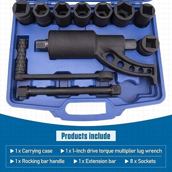 Heavy Duty Torque Multiplier Wrench Set - 1:64 Torque Wrench Set 11PCS Labor Saving Torque Multiplier Wrench Lug Nut Remover Lug Nut Wrench Set 1'' Drive 4800 NM with 8PCS CR-V Sockets Set (24-38MM)