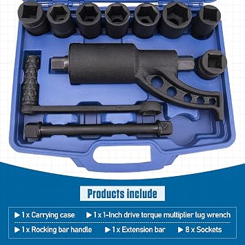 Heavy Duty Torque Multiplier Wrench Set - 1:64 Torque Wrench Set 11PCS Labor Saving Torque Multiplier Wrench Lug Nut Remover Lug Nut Wrench Set 1'' Drive 4800 NM with 8PCS CR-V Sockets Set (24-38MM)